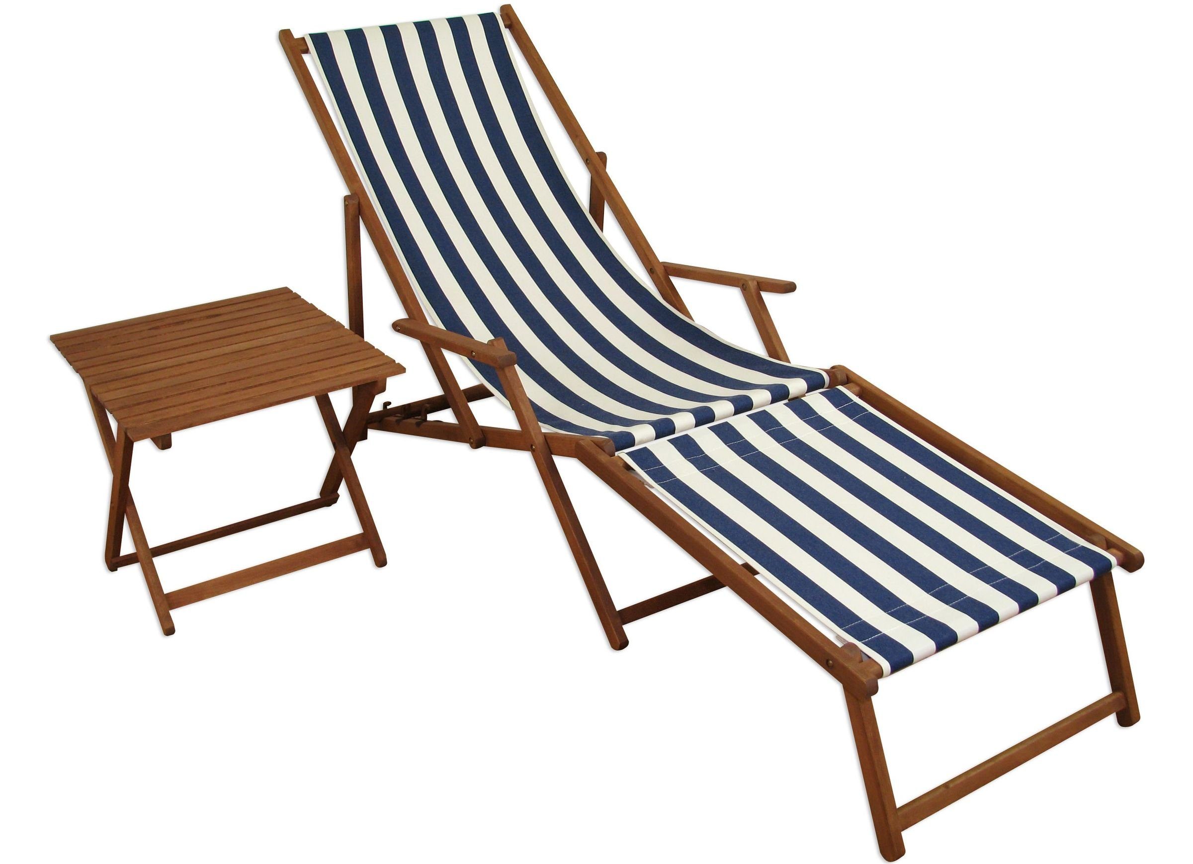 ERST-HOLZ Gartenliege Liegestuhl blau-weiß Sonnenliege Fußteil Tisch Relaxliege Gartenliege