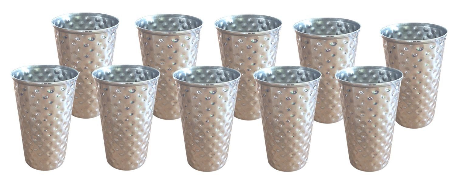 BURI Gläser-Set Edelstahl Becher 500ml 10er-Set gehämmert Trinkbecher Metallbecher Cam, Edelstahl