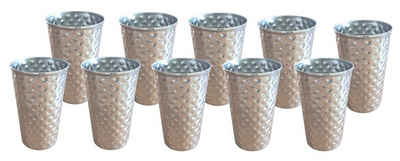 BURI Gläser-Set Edelstahl Becher 500ml 10er-Set gehämmert Trinkbecher Metallbecher Cam, Edelstahl