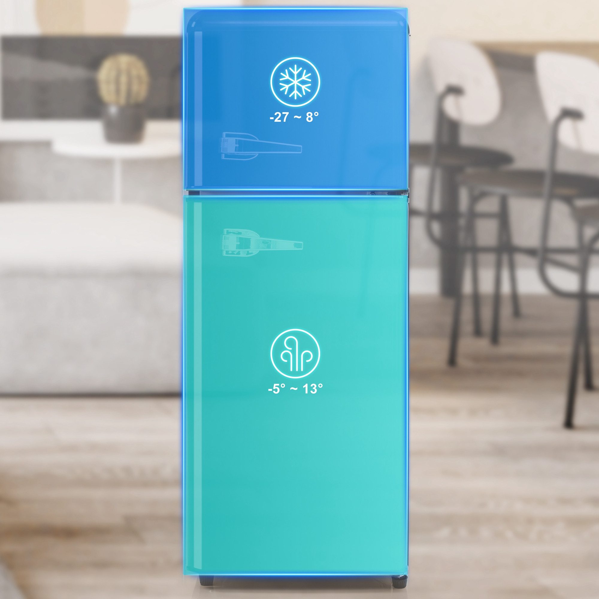 Blossom Kühlschrank BCD-102A, 105.5 cm hoch, 41 cm breit, Mini Kühlschrank Freistehend, Doppeltür Kühlschrank, 28L Gefrierfach