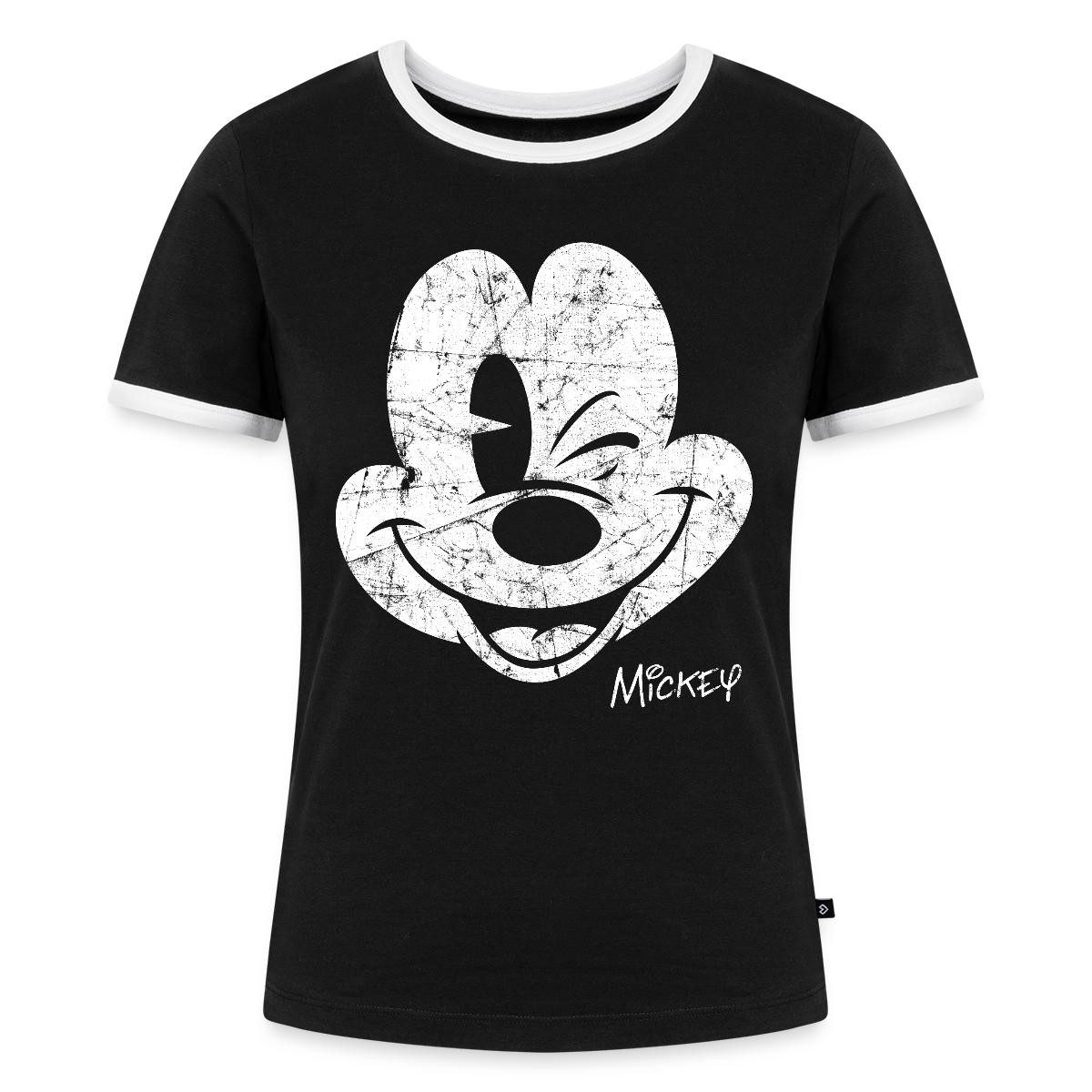 Spreadshirt T-Shirt Mickey & Minnie Retro Mickey Mouse Zwinkernd Frauen Kontrast T-Shirt (1-tlg)