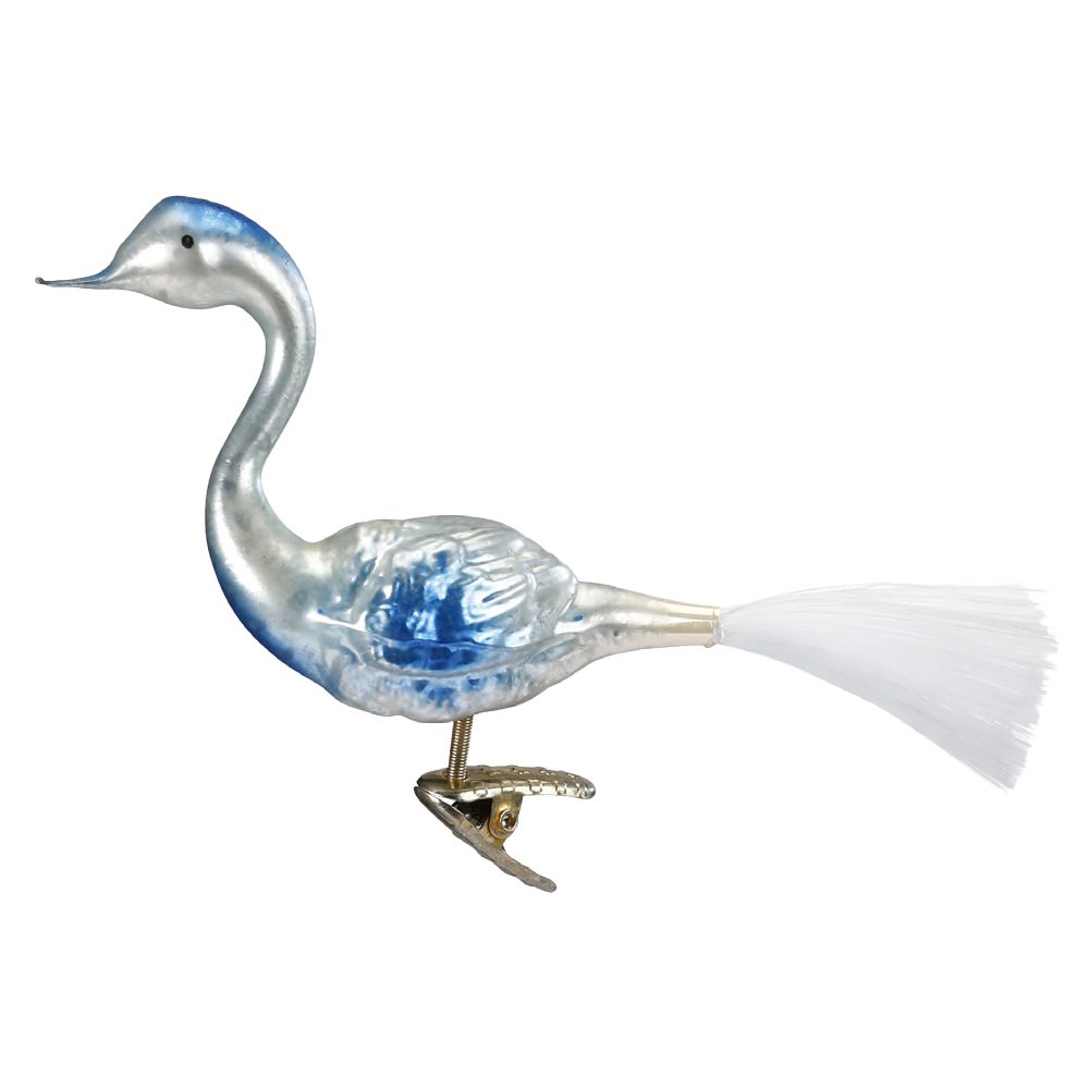 INGE-GLAS® Christbaumschmuck Blauer Schwan 10,5cm Vogel (1-tlg), mundgeblasen, handbemalt