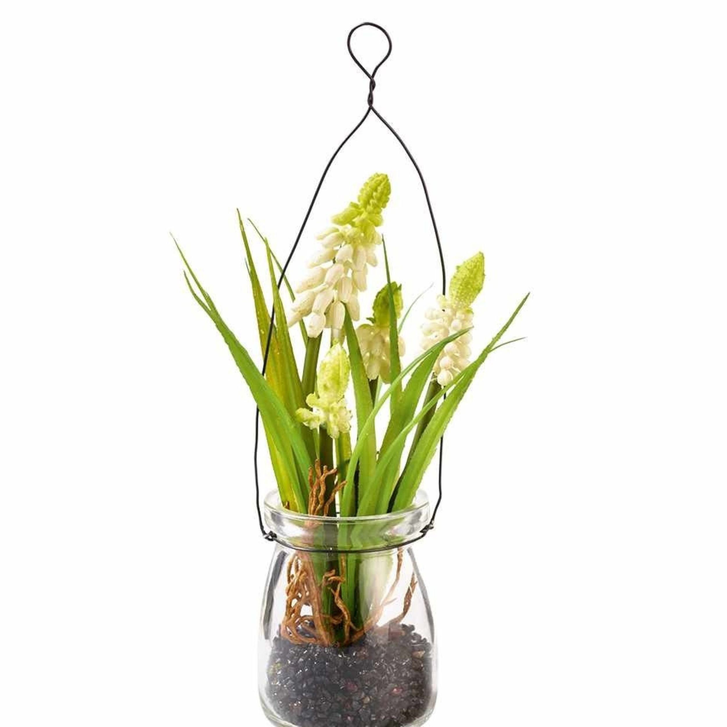 Muscari Kunstblume Weiße 19cm, 2 im Florissima Glas Hängen zum St.,