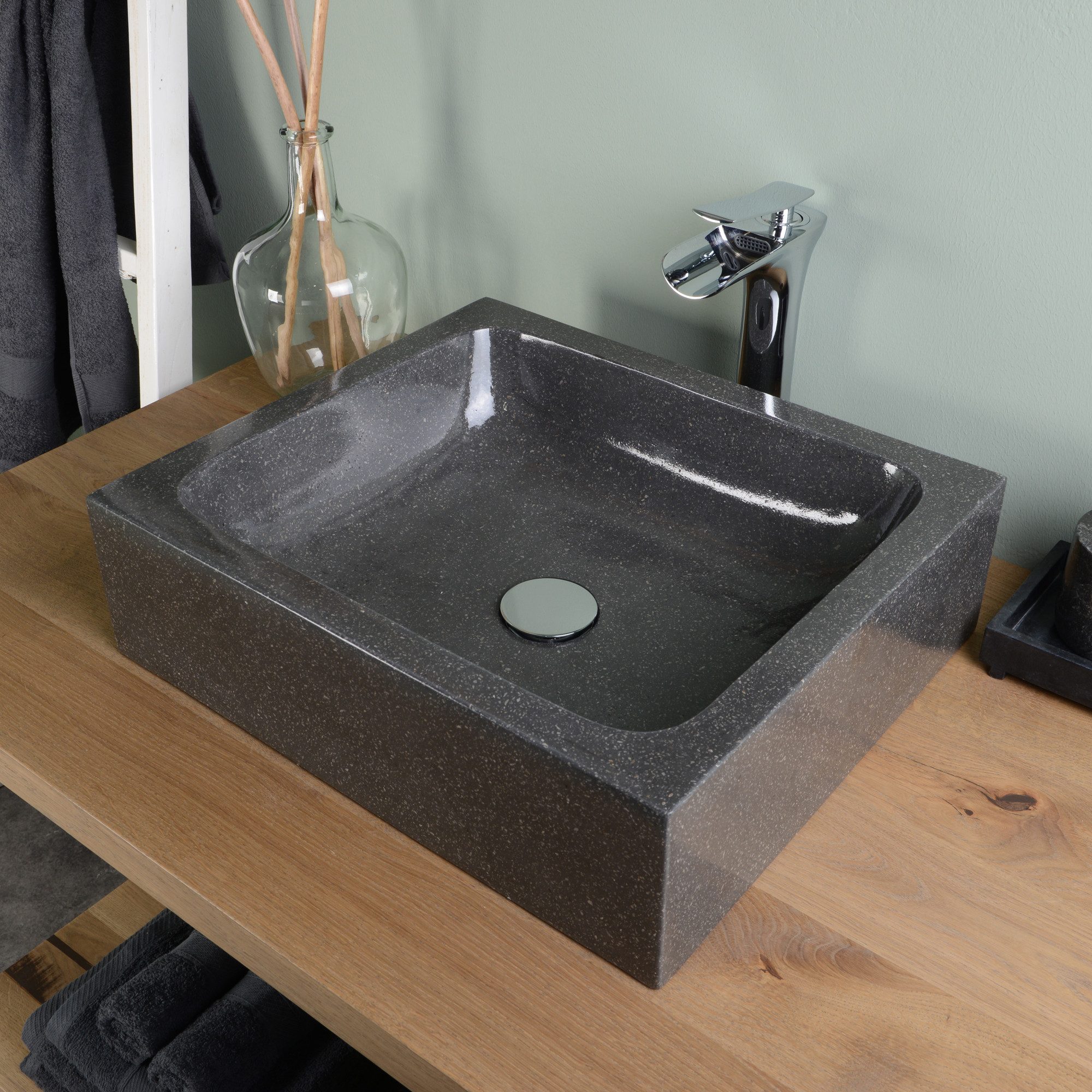 wohnfreuden Aufsatzwaschbecken Terrazzo Waschbecken 46 cm grau gesprenkelt (Kein Set), 3_39411