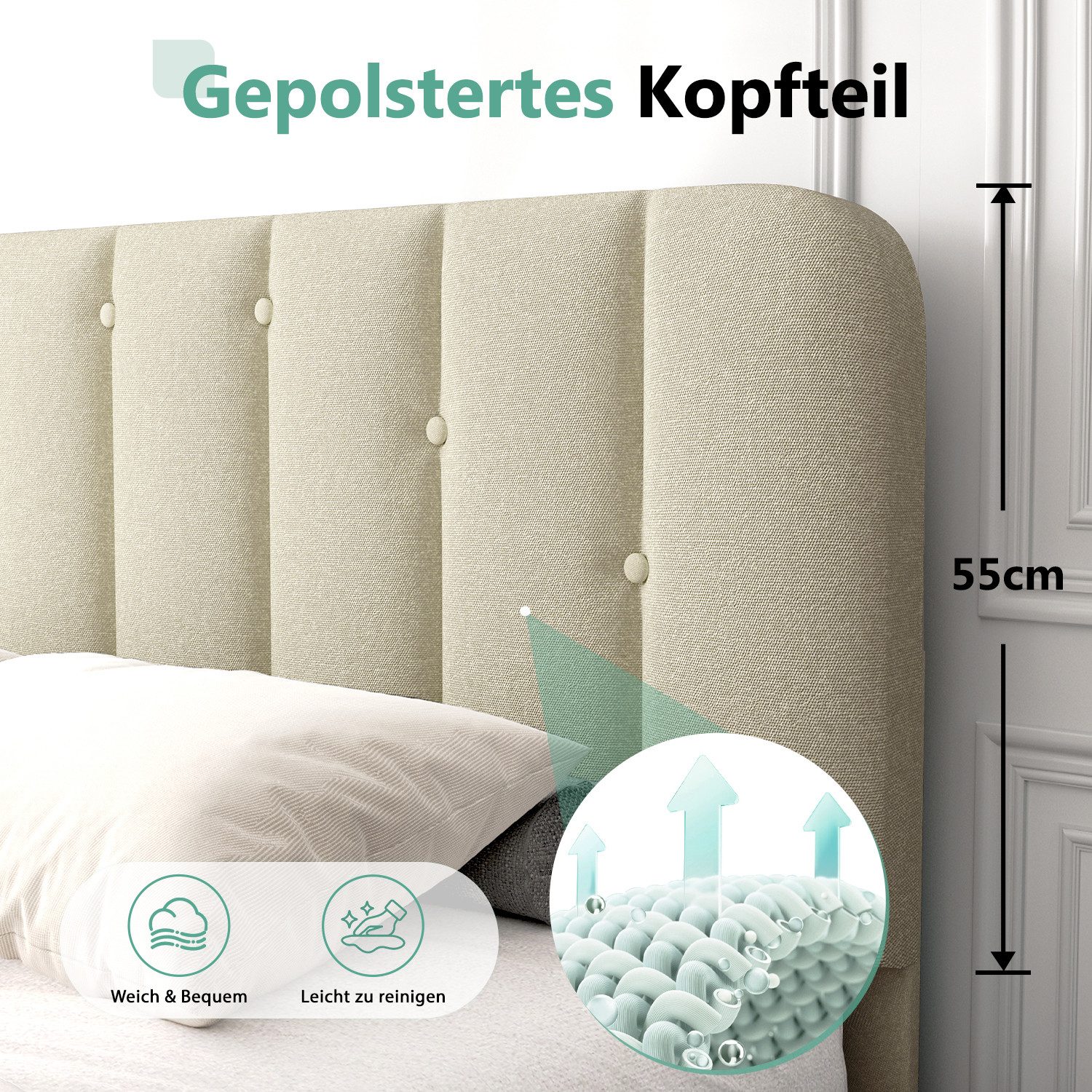 Lexzurn Polsterbett Polsterbett 140 x 200 cm mit Lattenrost, Doppelbett Bet günstig online kaufen