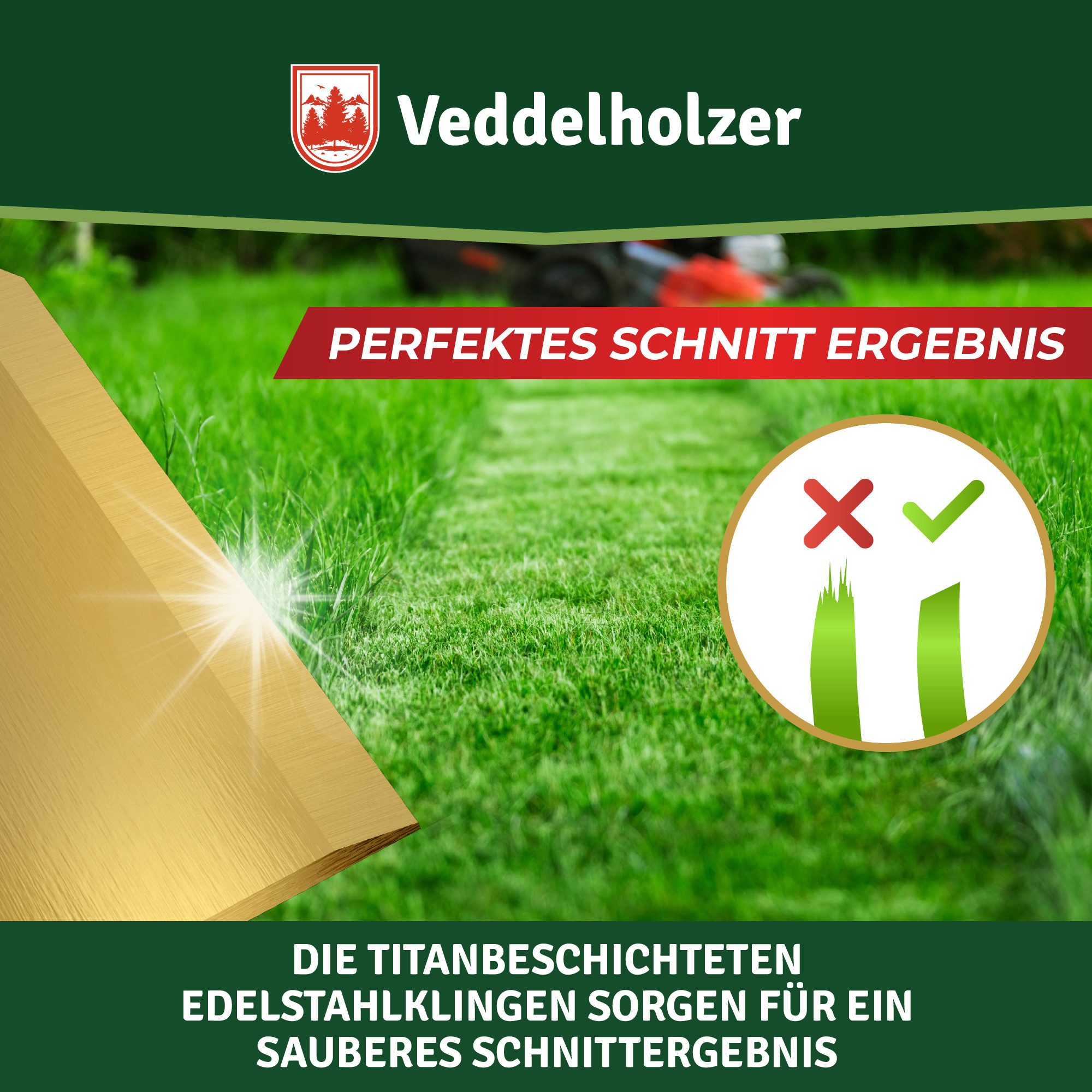Veddelholzer Rasenmähermesser 30 Mähroboter Klingen aus Edelstahl mit Titan beschichtet Ersatzmesser (30-St., kompatibel mit Gardena, Husqvarna, Yardforce uvm), – Bild 4 von 5