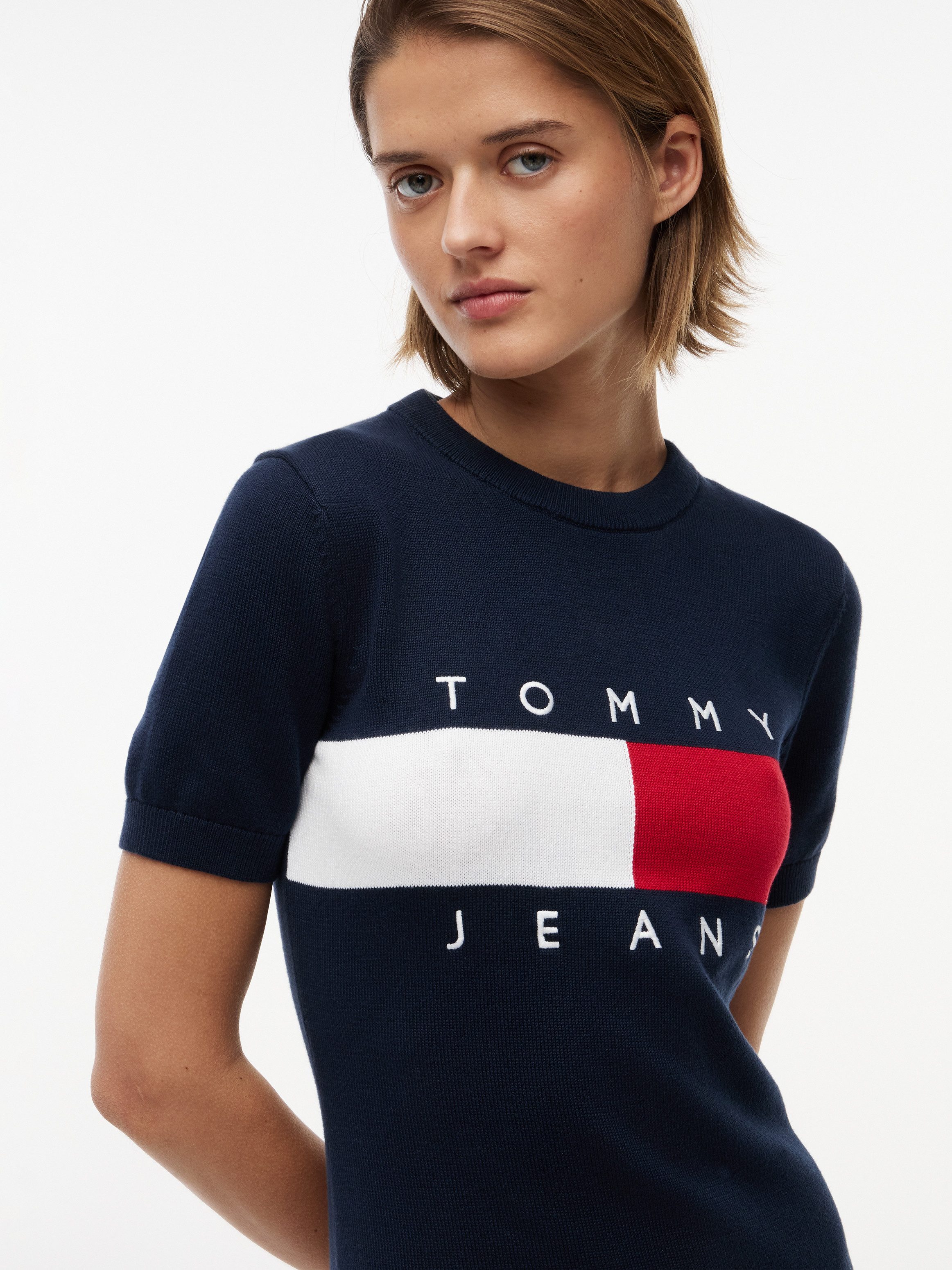 Tommy Jeans Sweatkleid TJW FLAG SS SWEATER DRESS Baumwolle
