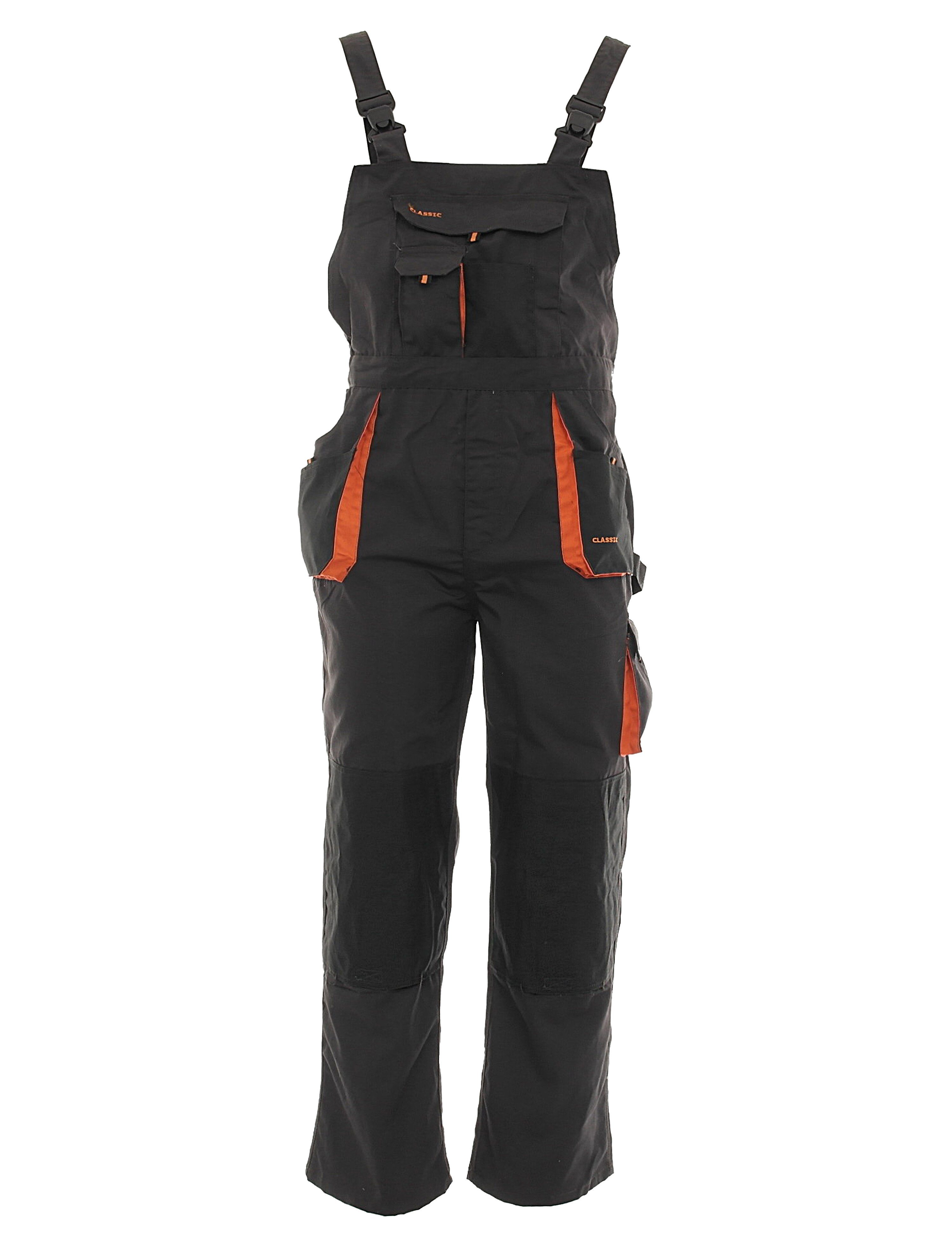 YESET Arbeitshose Latzhose Classic Arbeitskleidung dunkelgrau / rot 48 Knietaschen