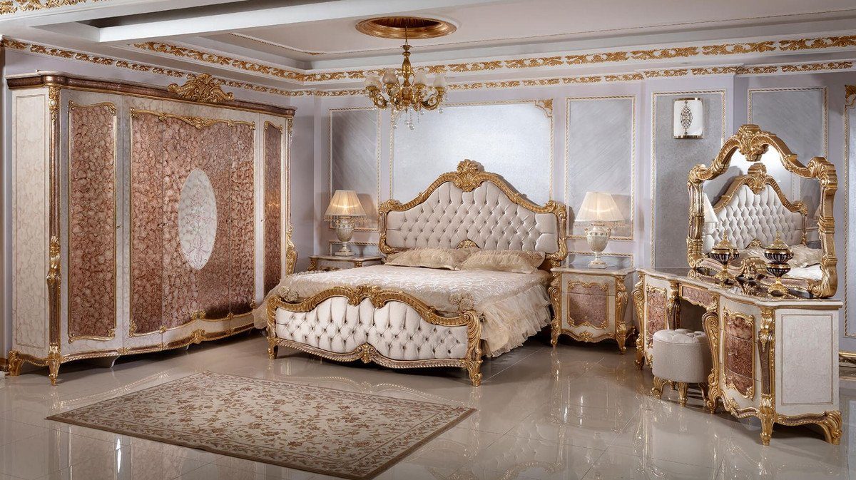 Barock / - - / Prunkvoller Prunkvoll Schlafzimmer Luxus - Barock & Gold Kleiderschrank Kleiderschrank Padrino Barockstil Möbel Schlafzimmerschrank Massivholz Casa im Braun Weiß Edel