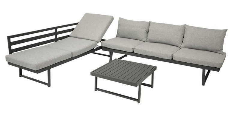 DEGAMO Gartenlounge-Set BOGOTA, (1-tlg), Aluminium grau beschichtet, mit Liegefunktion, Kissen hellgrau