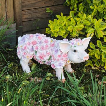 colourliving Tierfigur Schweine Figur stehend Blumenschwein Deko Ferkel, Handbemalt, Wetterfest, Extrem Detailreich