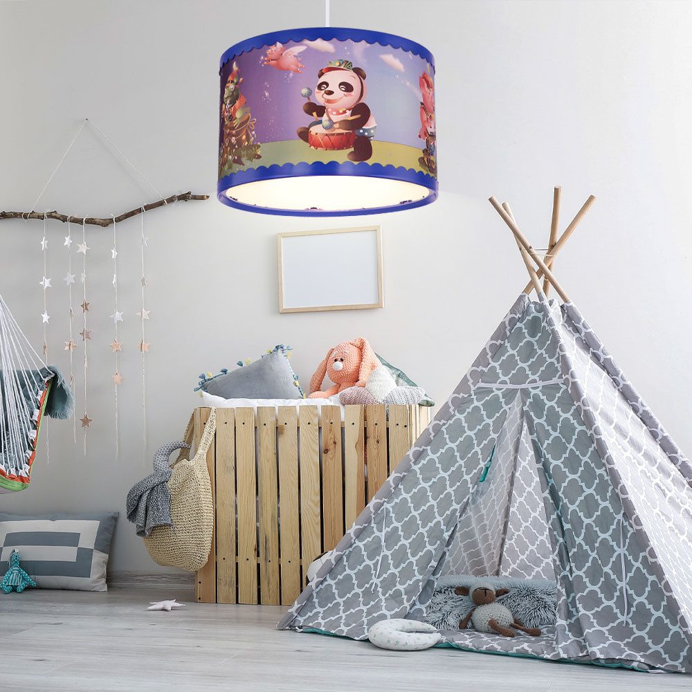 GLOBO LIGHTING Hängeleuchte, Leuchtmittel nicht inklusive, Kinderleuchte Kinderzimmer Hängelampe Tiermotiv Panda Trommel bunt E27