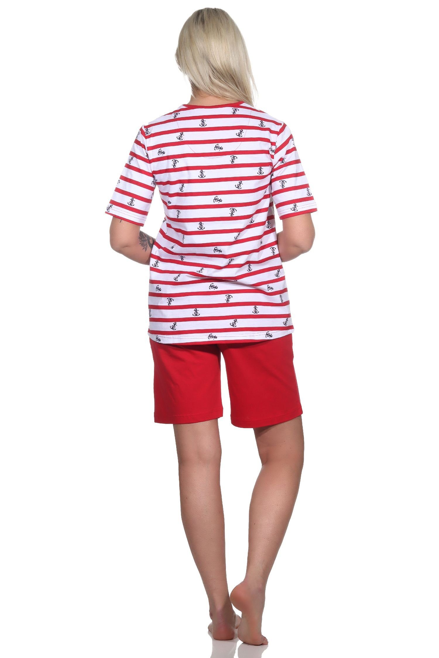 Optik Übergrößen Schlafanzug Pyjama Normann Shorty Damen in kurzarm maritime - rot auch