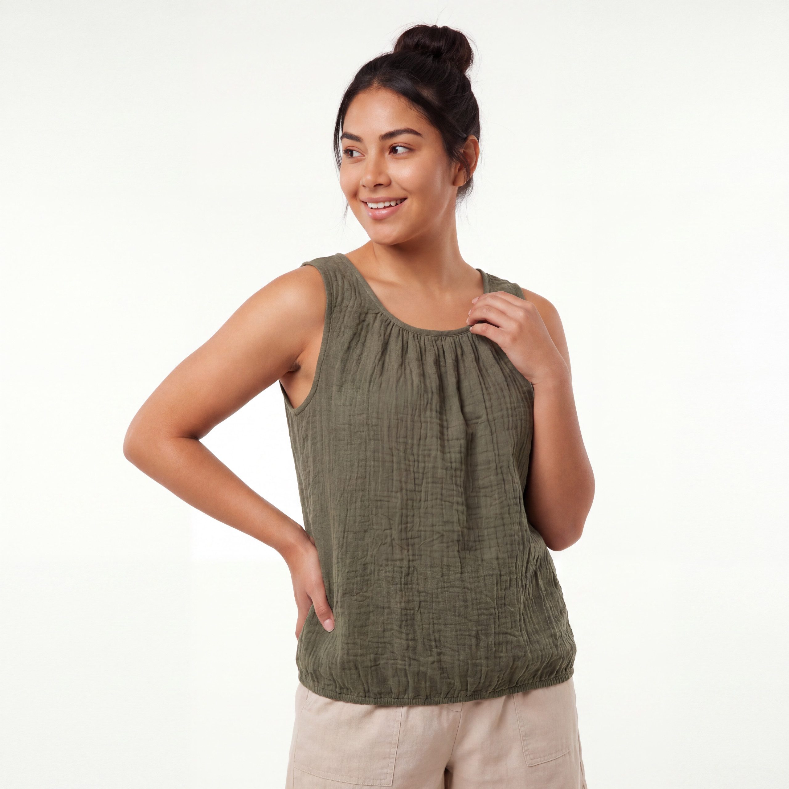 OriginalYou Trägertop Sommertop Damen Stretch Top Freizeit Oberteil Crinkle Look in Unifarben, Crinkle Look, One Size 38-42