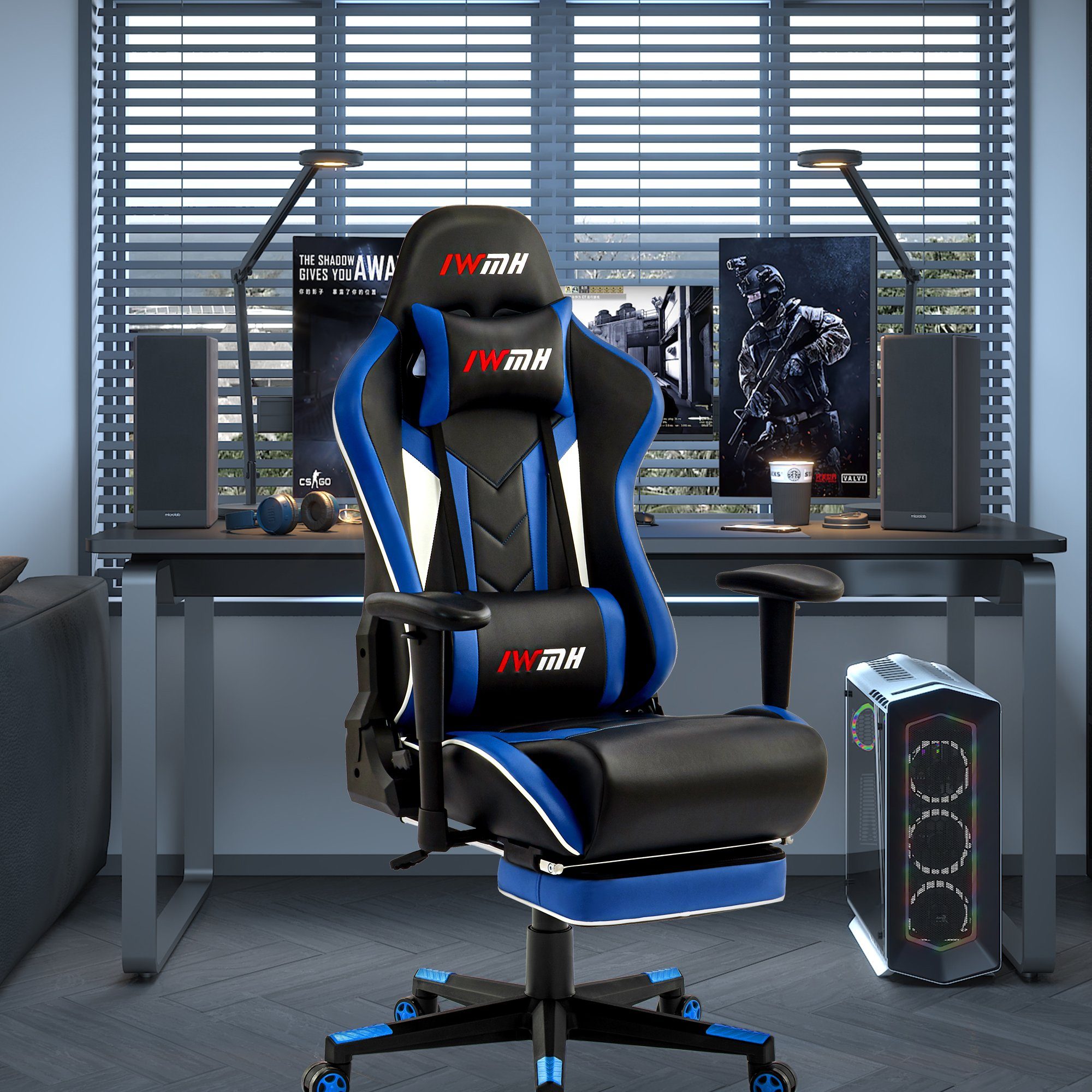 Versenkbarer Fußstütze Intimate Heart Ergonomischer Bürostuhl mit blau WM Gaming-Stuhl