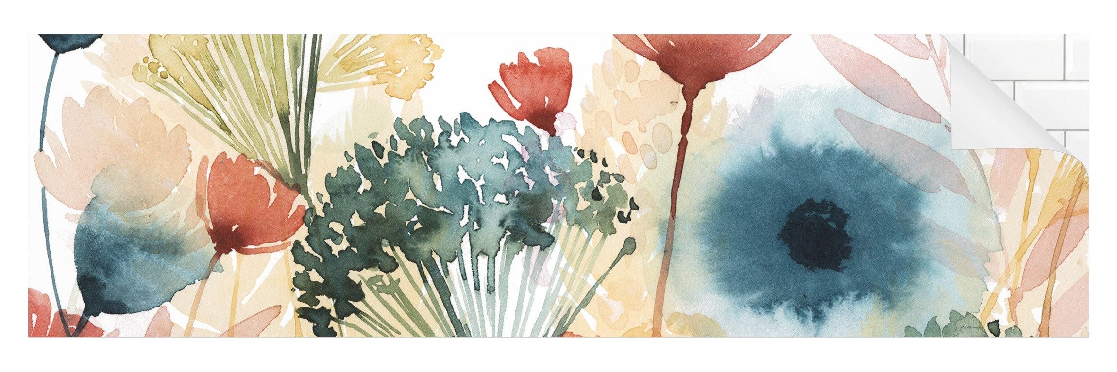 Bilderdepot24 Badrückwand weiss fugenlose Wandverkleidung Bad Landhaus, (Hartfolie matt » Selbstklebend SMART 0,35 mm), wasserfestes Wandpaneel Wildblumen Sommer I