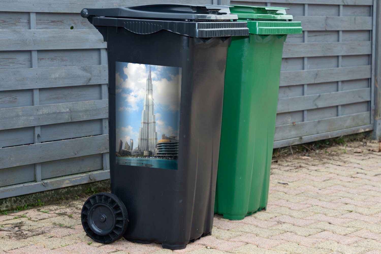 Sticker, den Die auf Burj Wandsticker Mülleimer-aufkleber, Sonne St), Khalifa scheint Container, Mülltonne, (1 in Dubai MuchoWow Abfalbehälter