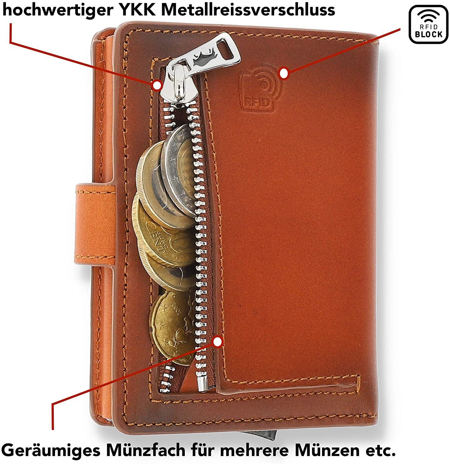 Solo Pelle Mini Geldbörse Q-Wallet Leder Geldbörse mit integriertem Kartenetui für 15 Karten, Echt Leder, Made in Europe, in elegantem Design mit RFID Schutz