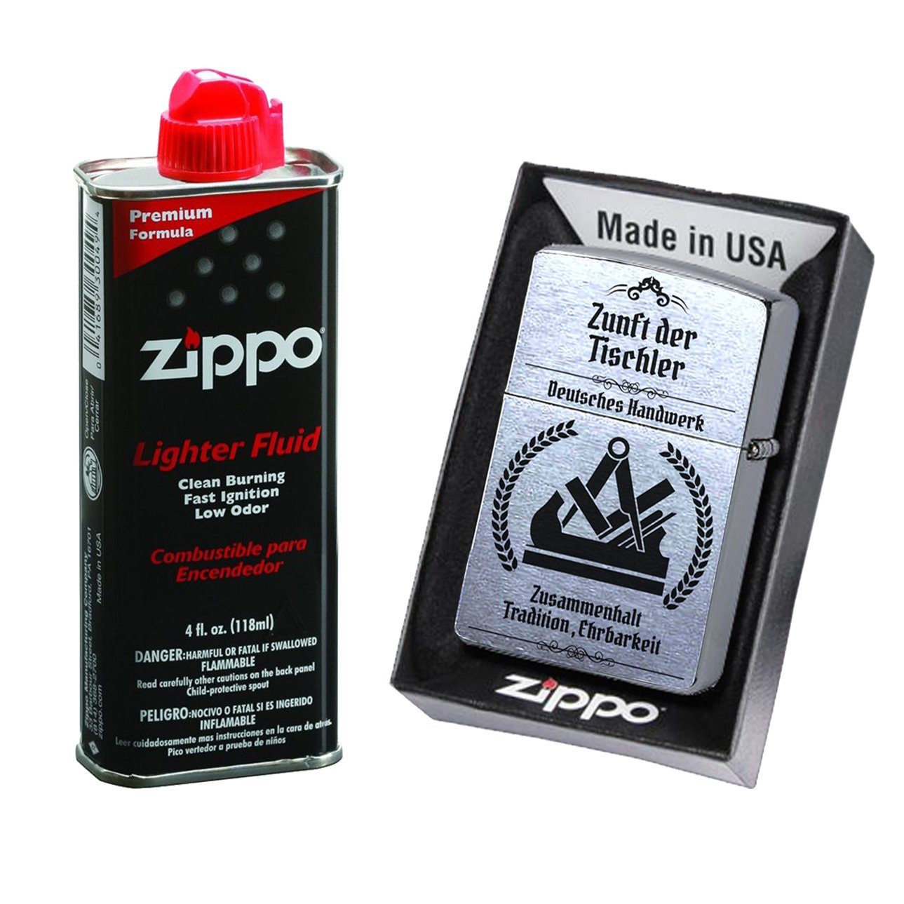 Feuerzeuge Zippo Feuerzeug mit Gravur Tischler Zunftzeichen Chrome Brushed Zunft