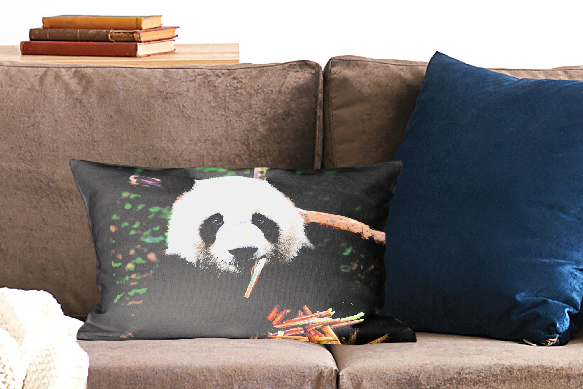 Dekokissen Schlafzimmer - Füllung, - mit Natur, Dekoration, MuchoWow Panda Zierkissen, Dekokissen Bambus Wohzimmer