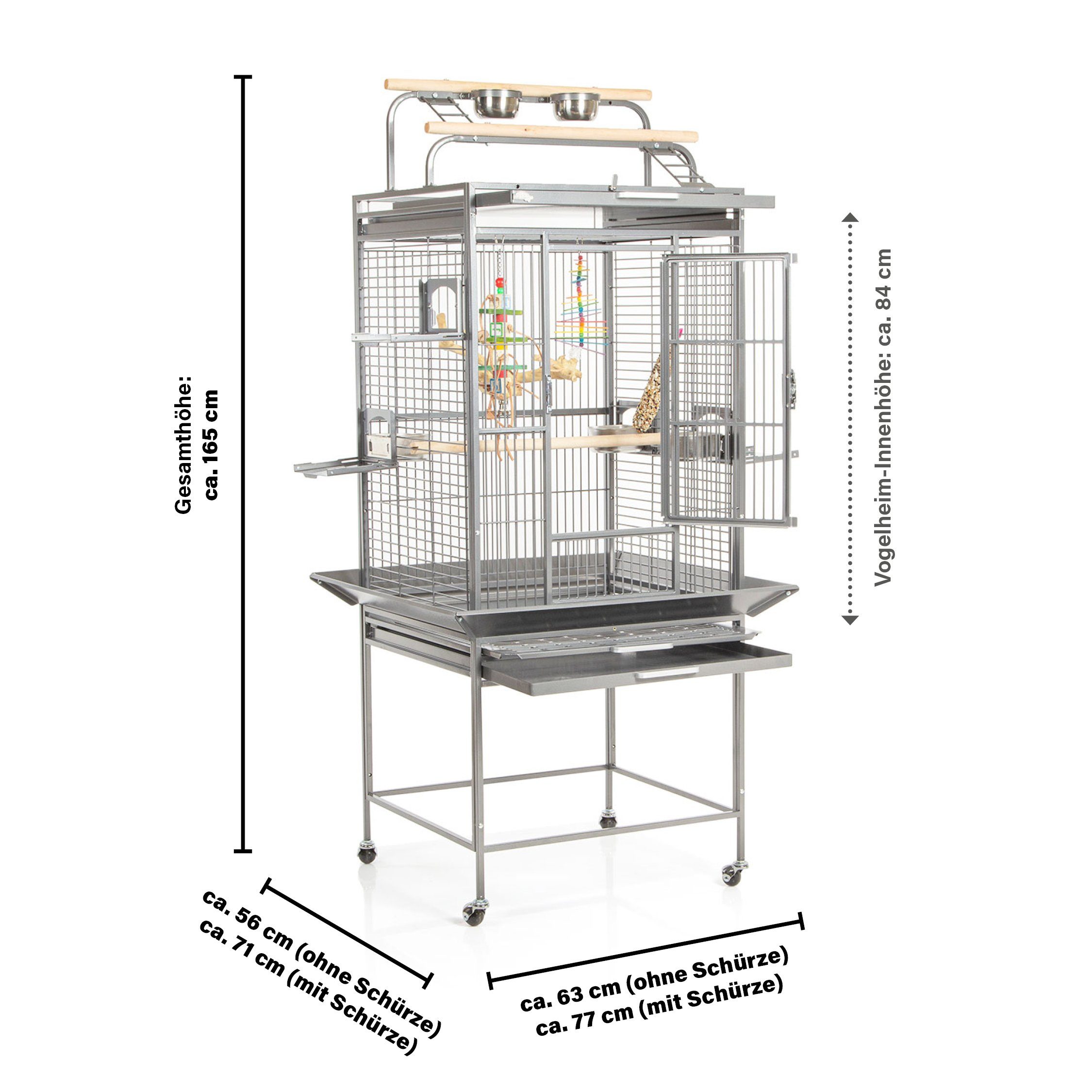 Montana Cages Vogelkäfig Finca Play - Platinum, ca. 77 x 71 x 165 cm