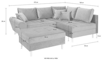 Home affaire Ecksofa Rice, Set, mit Hocker, Massivholzfüße und Federkernpolsterung