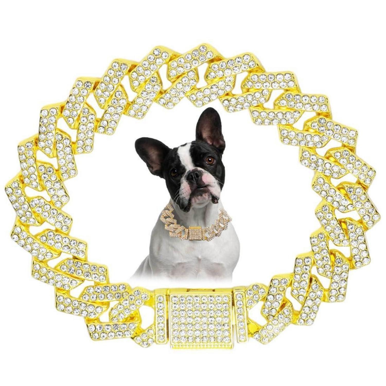 LuxusKollektion Hunde-Halsband Hundehalskette Glitzer Gold 50.8cm, Metall