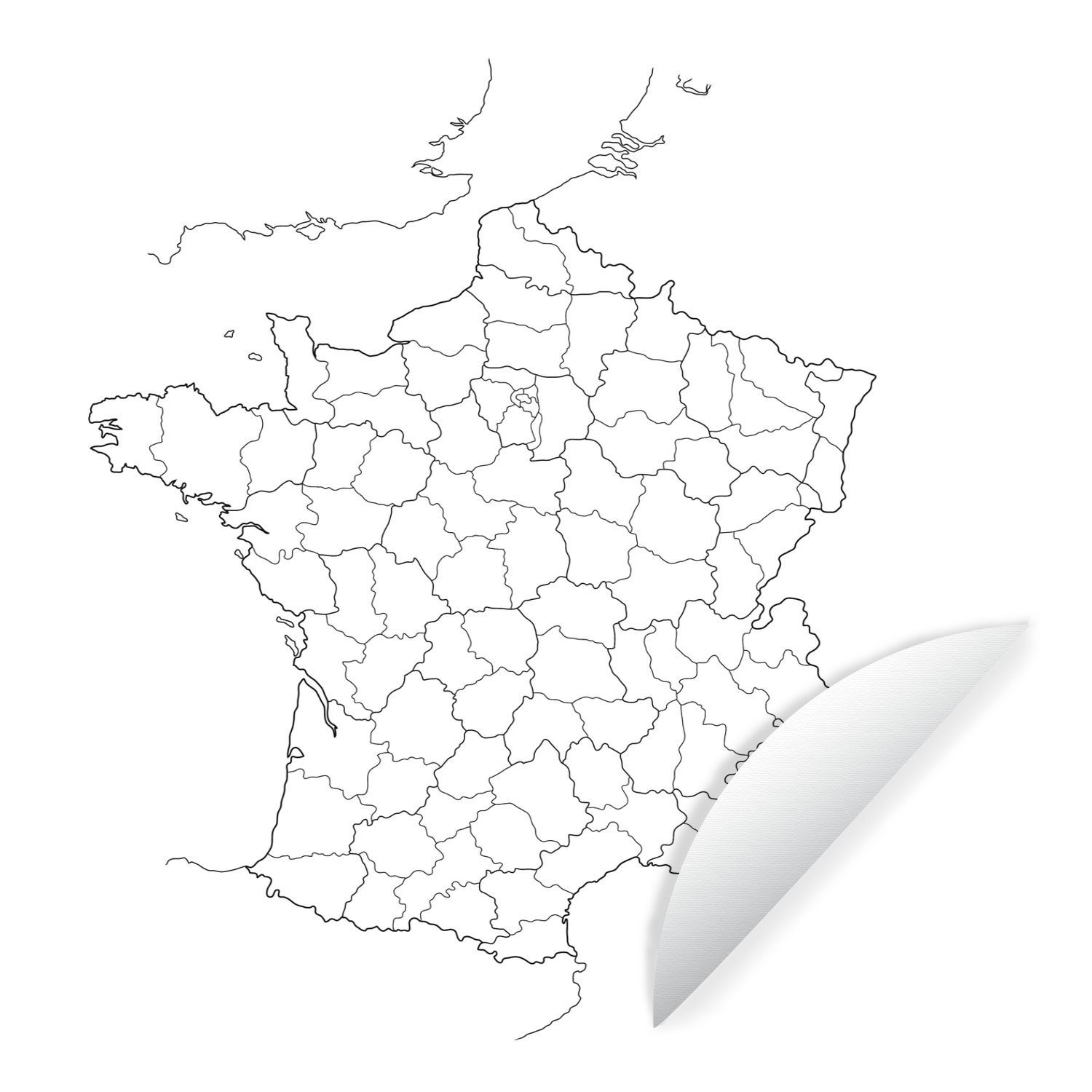 MuchoWow Wandsticker Eine schwarz-weiße Illustration der Karte von Frankreich (1 St), Tapetenkreis für Kinderzimmer, Tapetenaufkleber, Rund, Wohnzimmer