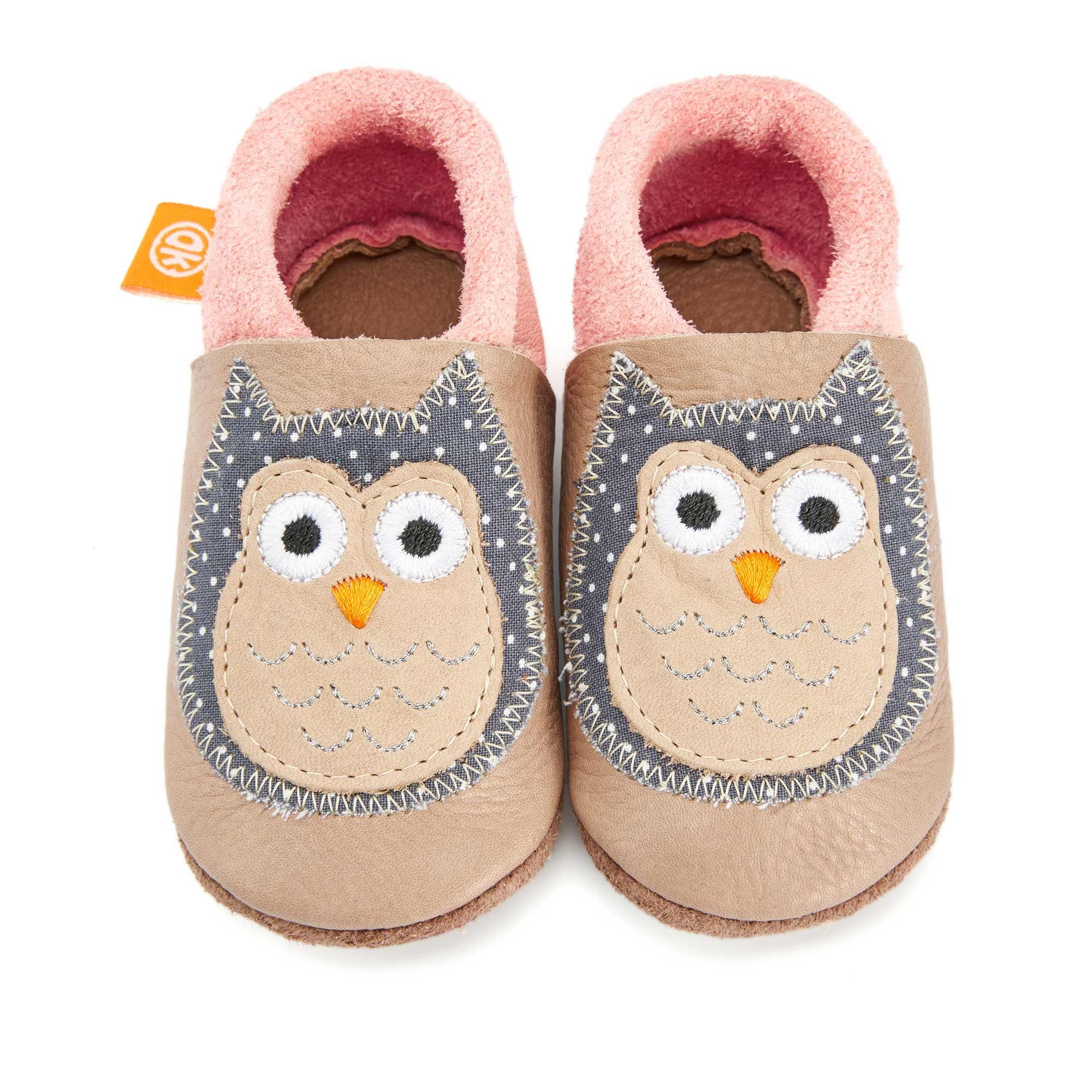 Orangenkinder® Eulalia die Eule Baby Krabbelschuh pflanzlich gegerbtes Leder, Made in Germany, Atmungsaktiv