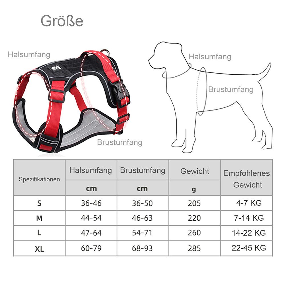 Ledander Hunde-Geschirr Hundegeschirr mit Griff,atmungsaktiv,bombenfeste Passform, Reflektoren, sicheres Geschirr,für kleine, mittelgroße und große Hund