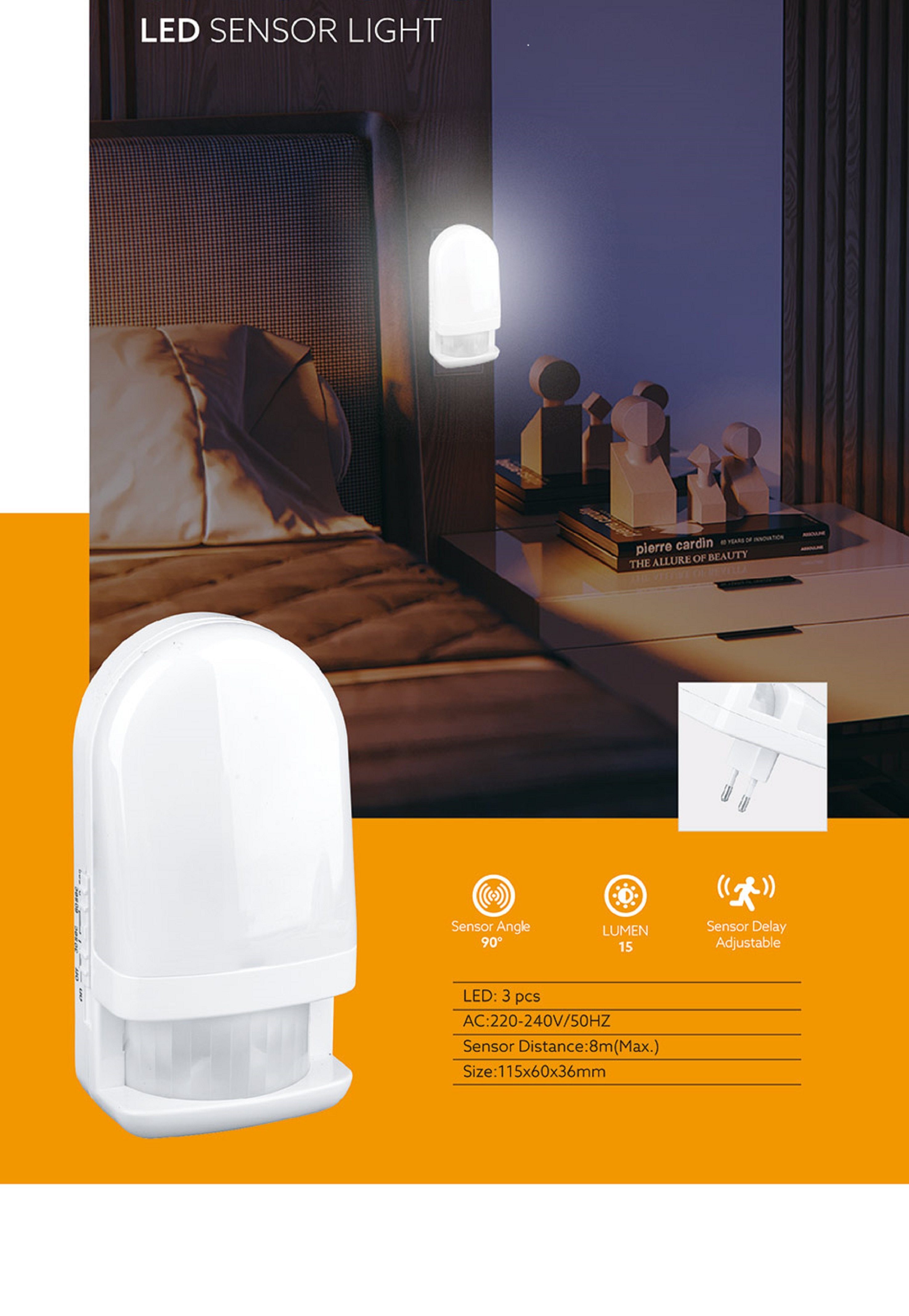 Bewegungsmelder, LED Nachtlicht, Orientierungslicht Steckdose LED TRANGO 11-038 direkt Weiß Sensor 230V warmweiß Lampe, in Einschlafhilfe Bewegungssensor, 3000K mit mit Wandlampe, Nachtlicht Sicherheitslicht, Automatikfunktion