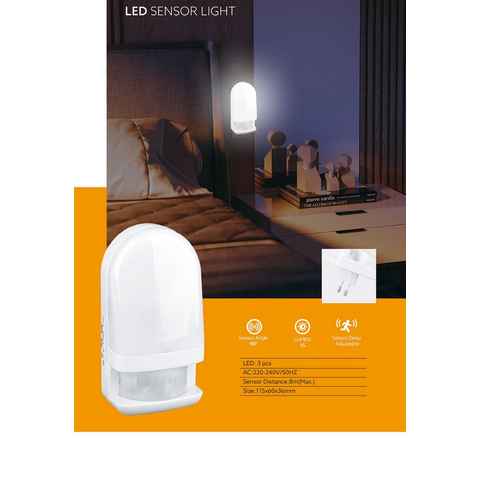 TRANGO LED Nachtlicht, Bewegungsmelder, 11-038 LED Sensor Nachtlicht in Weiß mit Automatikfunktion direkt 230V mit Bewegungssensor, Sicherheitslicht, Steckdose Lampe, Wandlampe, Orientierungslicht Einschlafhilfe 3000K warmweiß