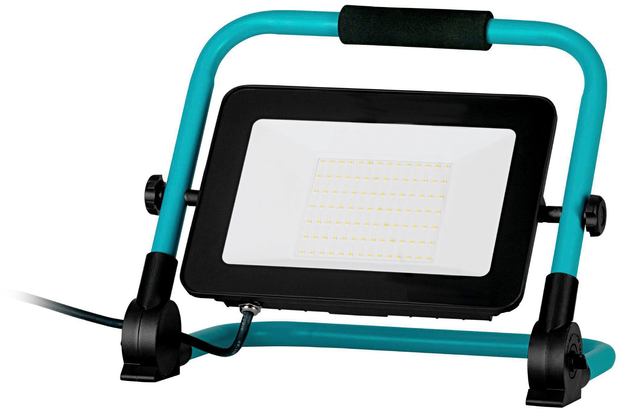 EGLO LED Wandstrahler Avelar Strahler, tragbare Arbeitsleuchte, Arbeitsscheinwerfer, IP65, LED fest integriert, Neutralweiß, Stehleuchte - L29,5 x B21,5 x H36,5 cm - schwarz, türkis - 100W inkl.