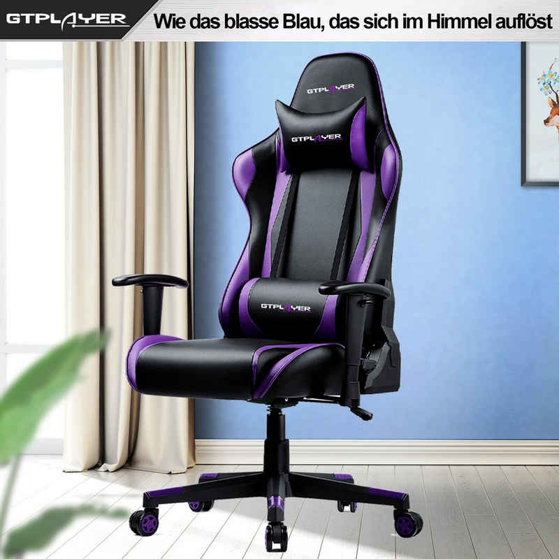 GTPLAYER Gaming-Stuhl Bürostuhl Gaming Stuhl Gaming Sessel ergonomischer Gamer Stuhl, bis 150 kg belastbar, Neigungswinkel 90°-165°