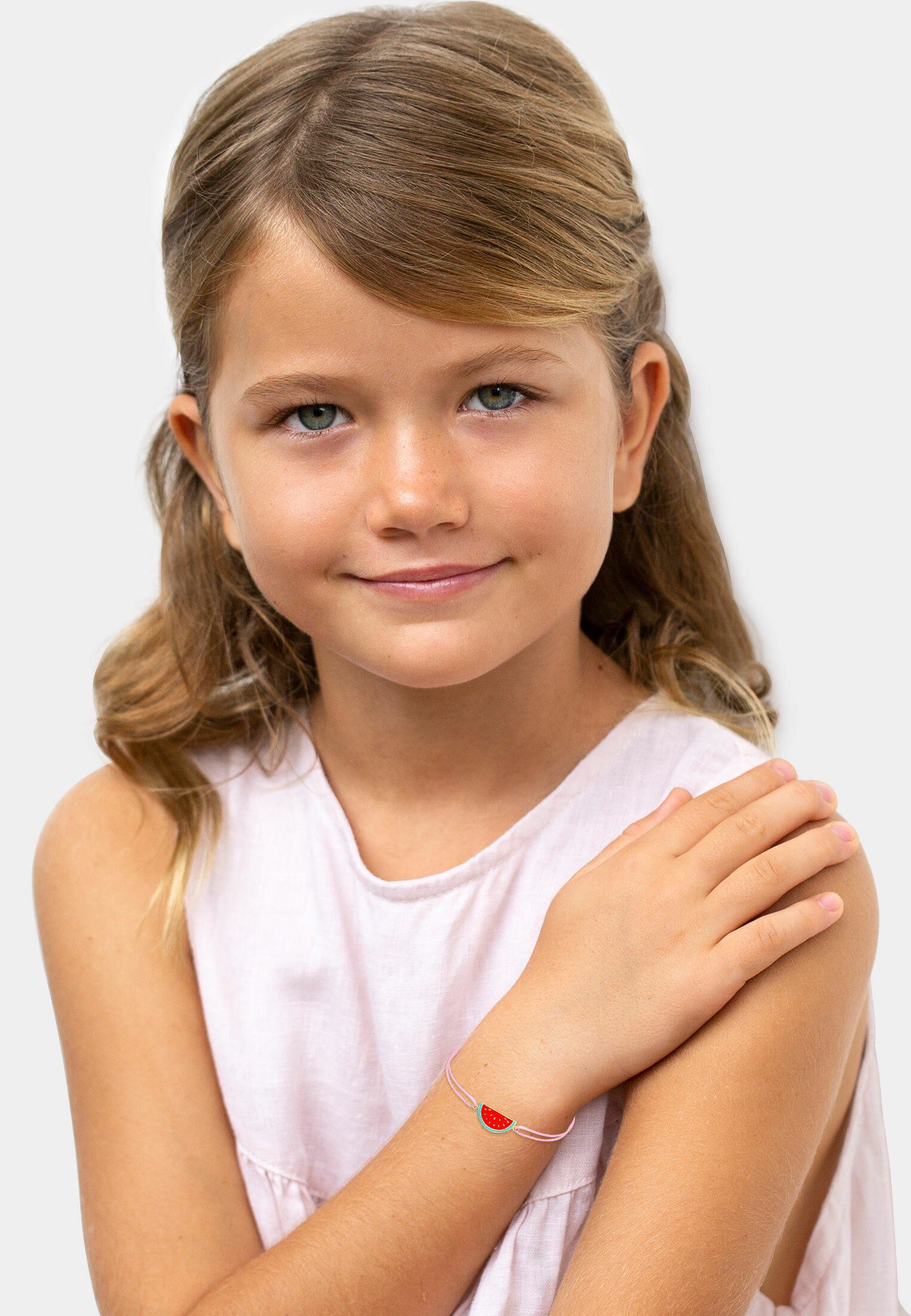 Kinder Kids (Gr. 92 -146) Elli Armband Kinder Melone Bunt Nylon verstellbar 925 Silber, Textil-Armband