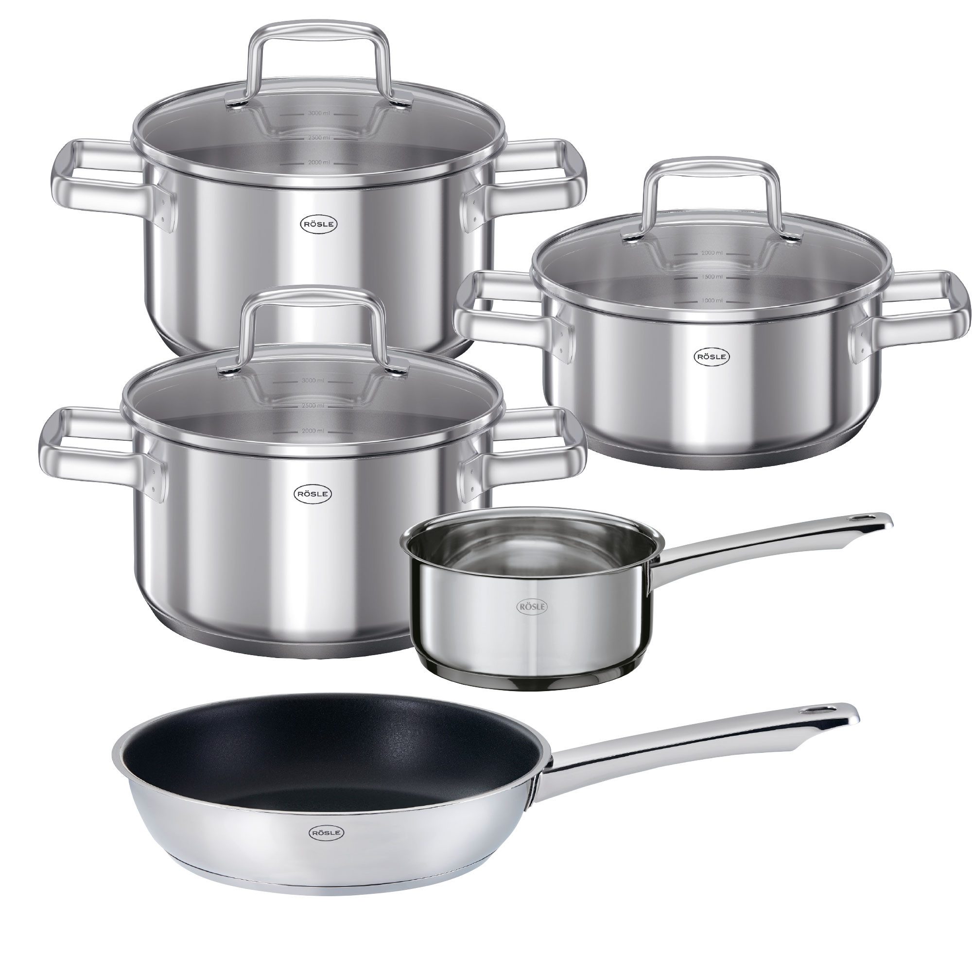 RÖSLE Topf-Set MOMENTS, 5-tlg. incl. Pfanne 28 cm, Edelstahl 18/10 (Set, 5-tlg)