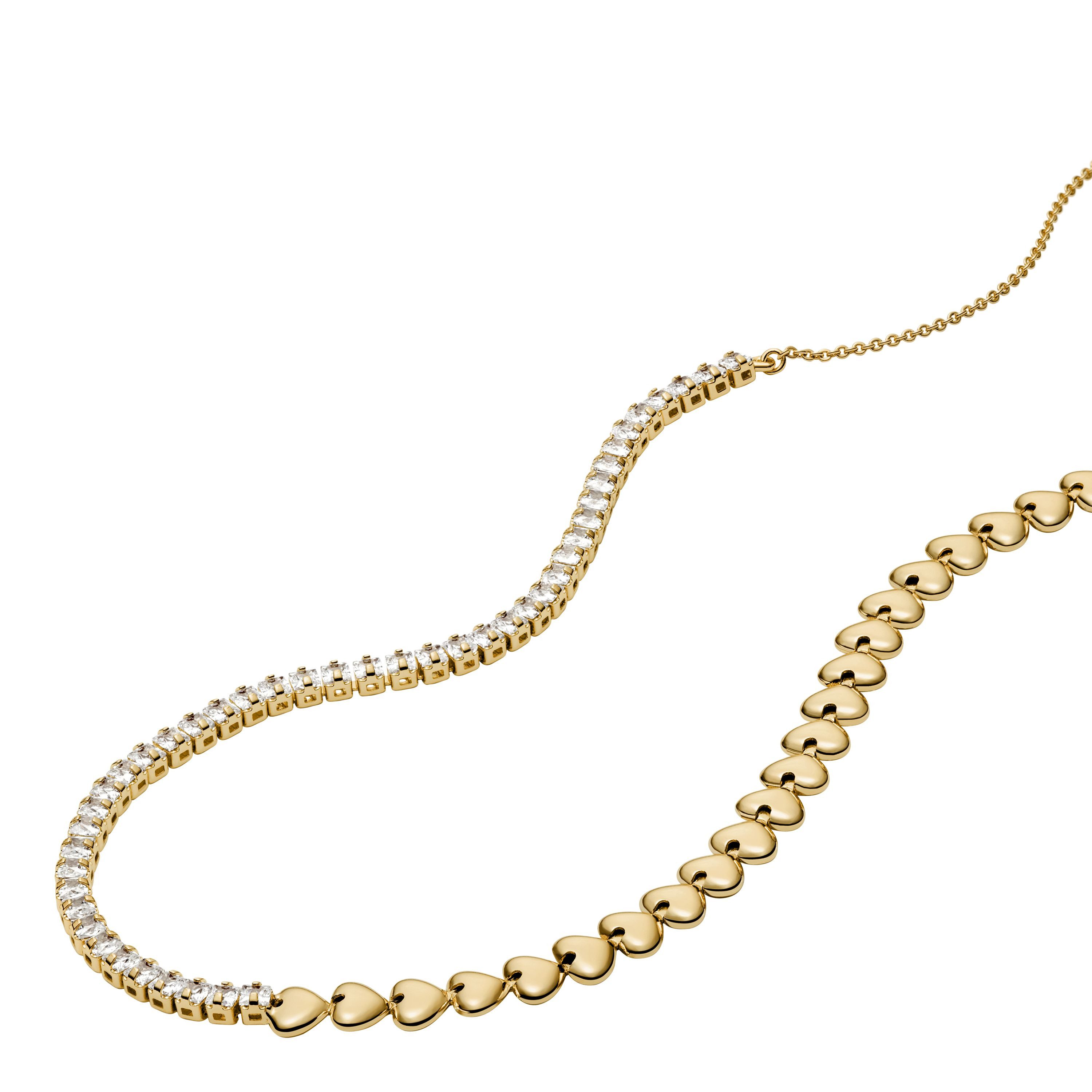 Fossil Kette ohne Anhänger Schmuck Geschenk Metall SUTTON Herzen, mit Zirkonia (synth)