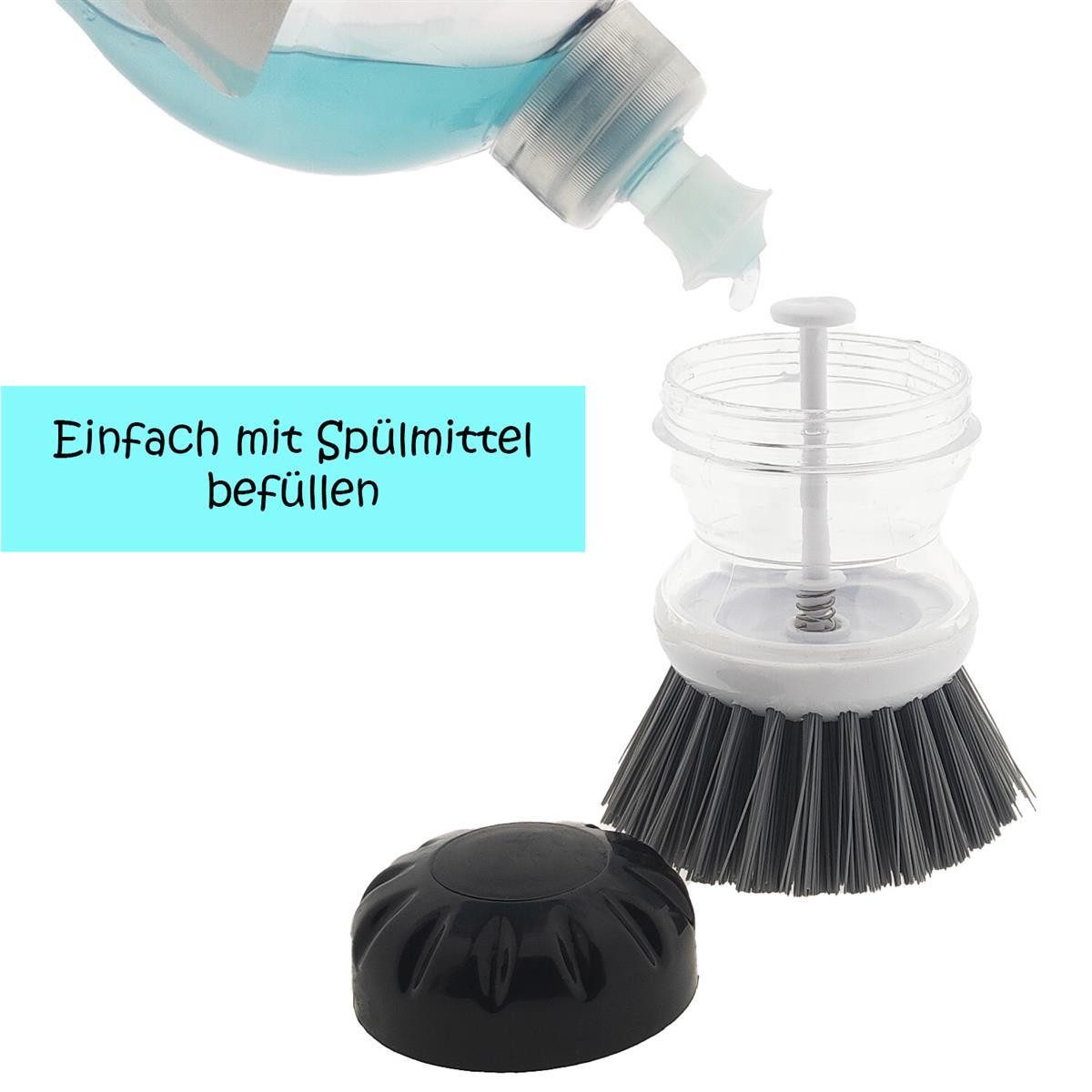 HundB Reinigungsschwamm 2 Stück Spülbürste mit Spülmittelbehälter ca. 9,5cm, Ø 5,5 - 6,5 cm, Geschirrbürste Spülbürste Topfbürste