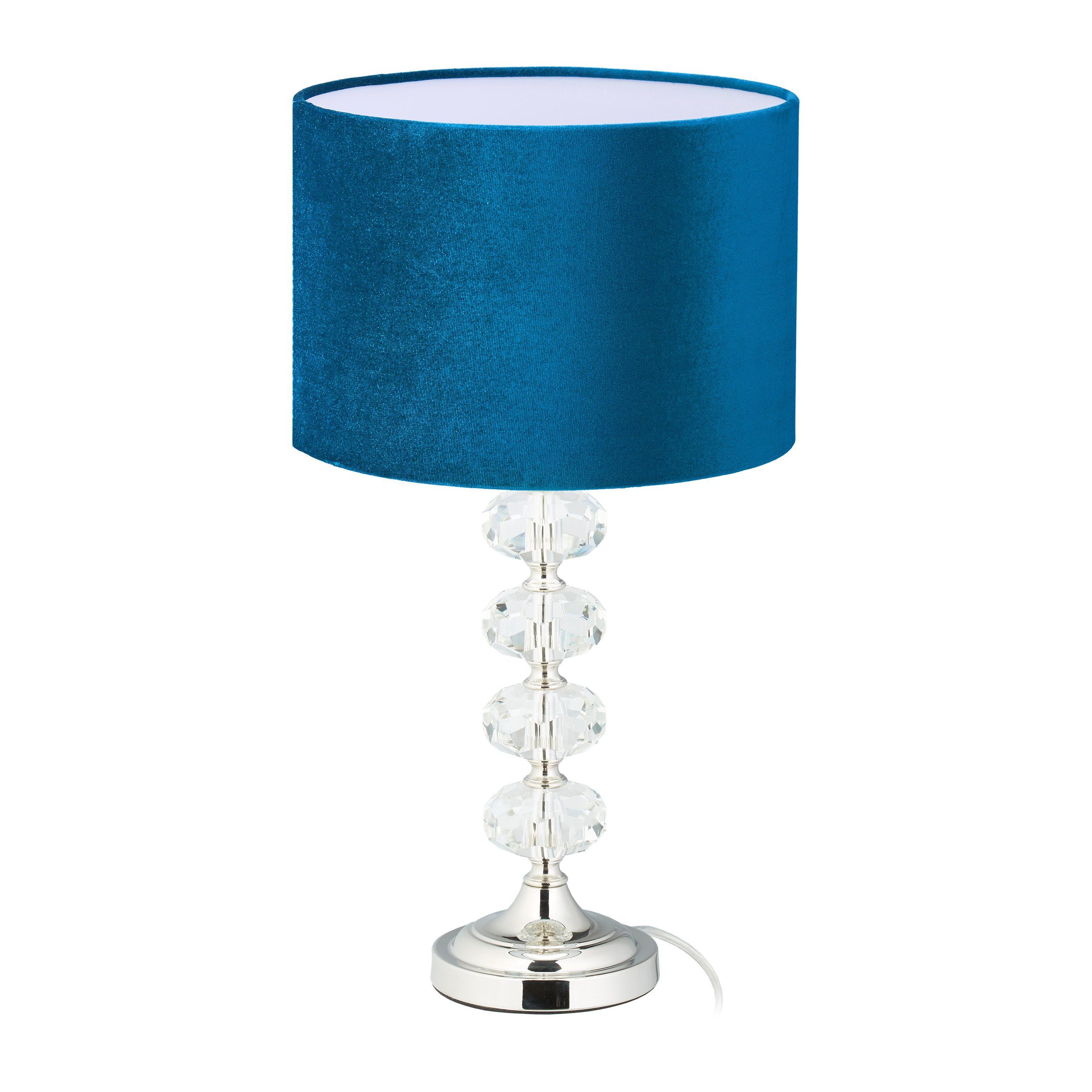 relaxdays Nachttischlampe Tischlampe Kristall und Samt in Blau | Tischlampen