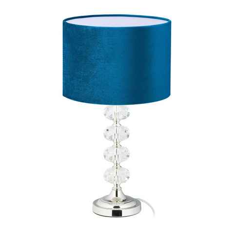 relaxdays Nachttischlampe Tischlampe Kristall und Samt in Blau