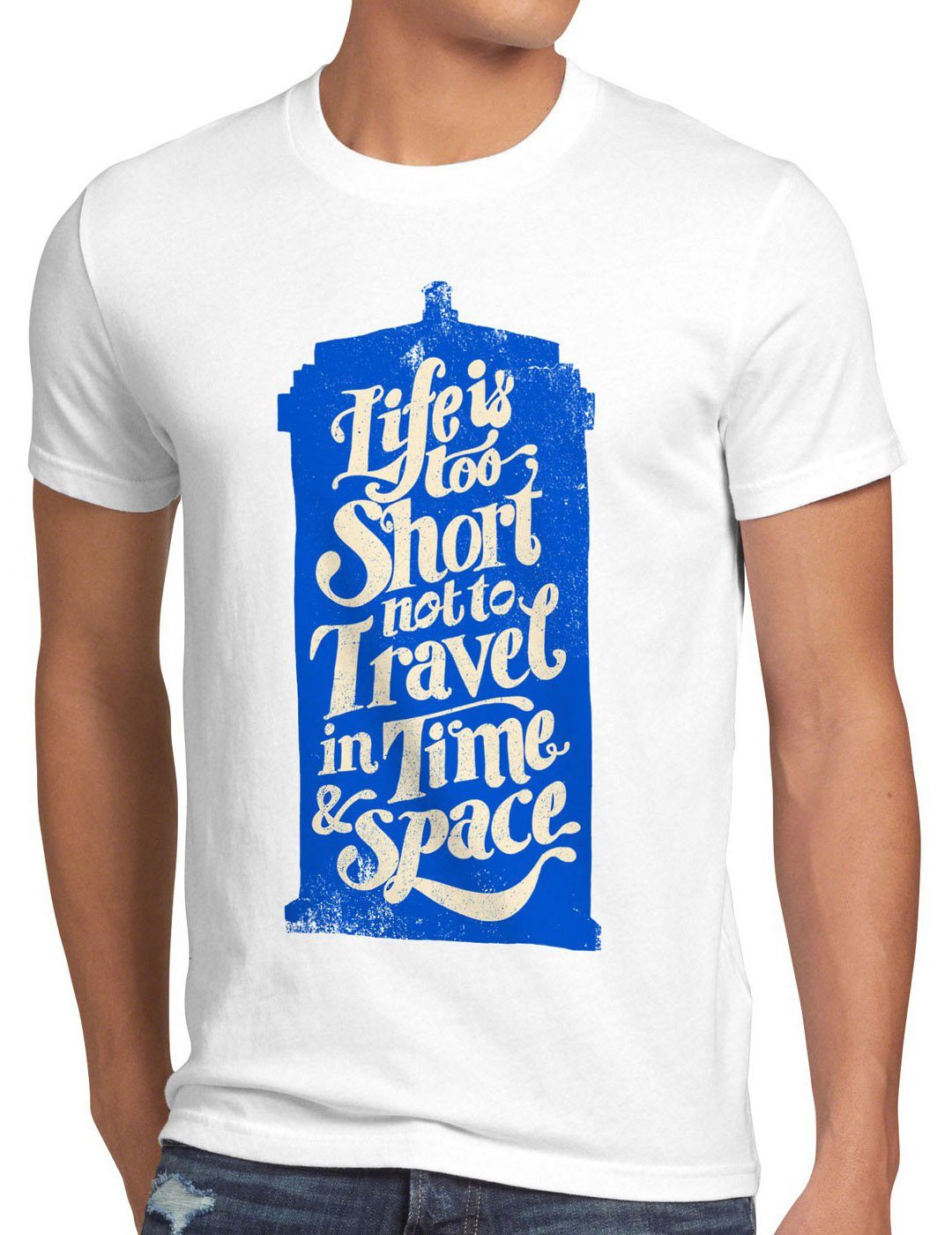 style3 Herren zeitreise box doktor police Doctor T-Shirt Print-Shirt uk dalek dr. who Time weiß tardis