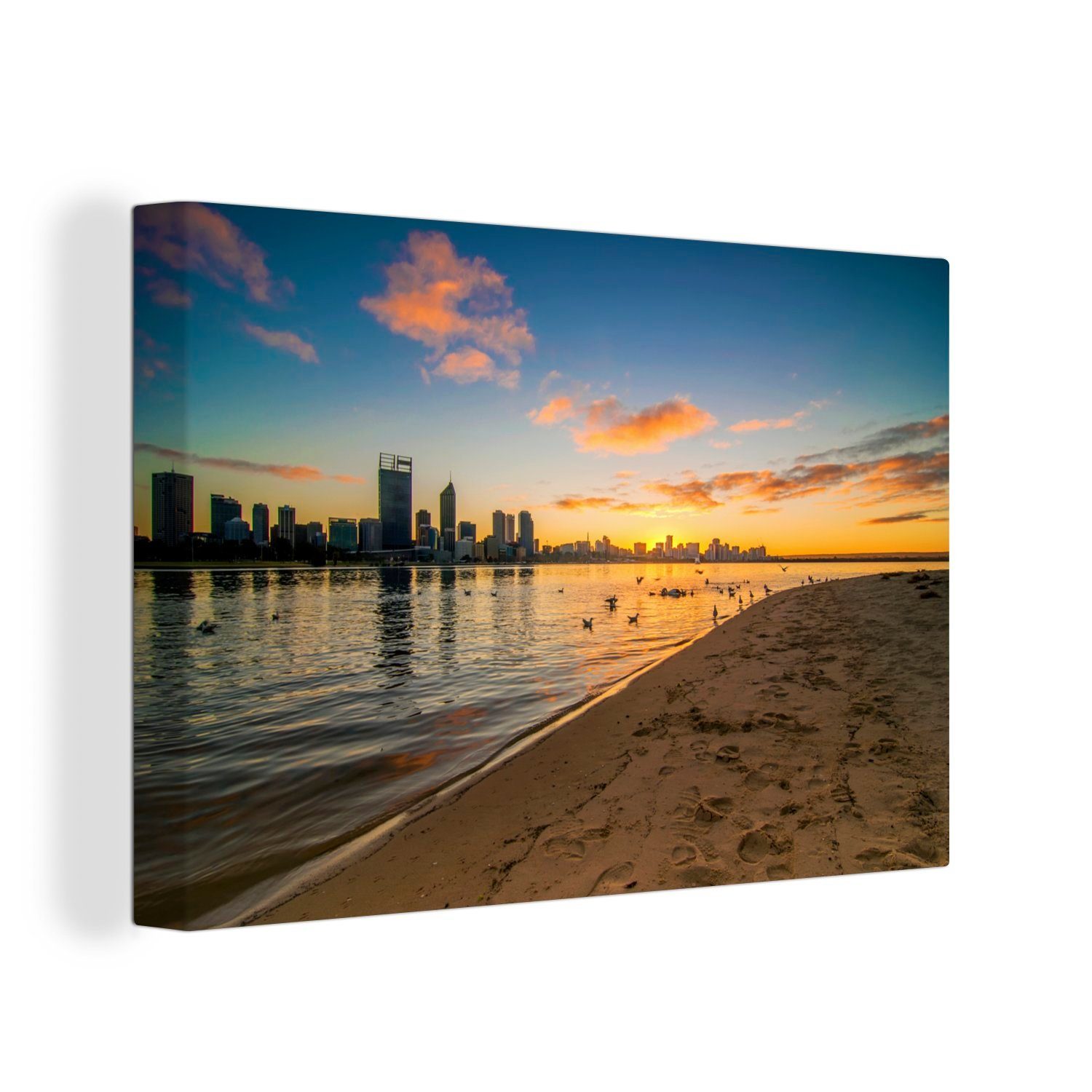 OneMillionCanvasses® Leinwandbild Atemberaubender Sonnenaufgang über Perth, Australien, (1 St), Wandbild Leinwandbilder, Aufhängefertig, Wanddeko, 30x20 cm