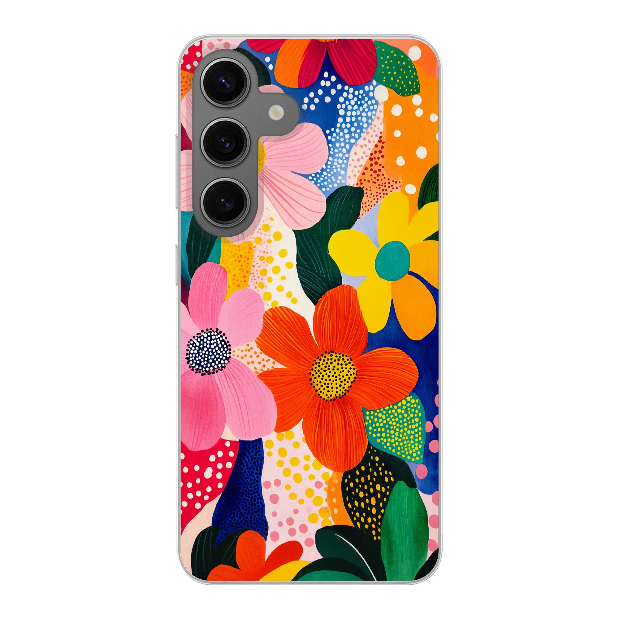 MuchoWow Handyhülle für Samsung Galaxy S24 Blumen - Bunt - Tupfen, Phone Case, Silikon, Schutzhülle Dünn