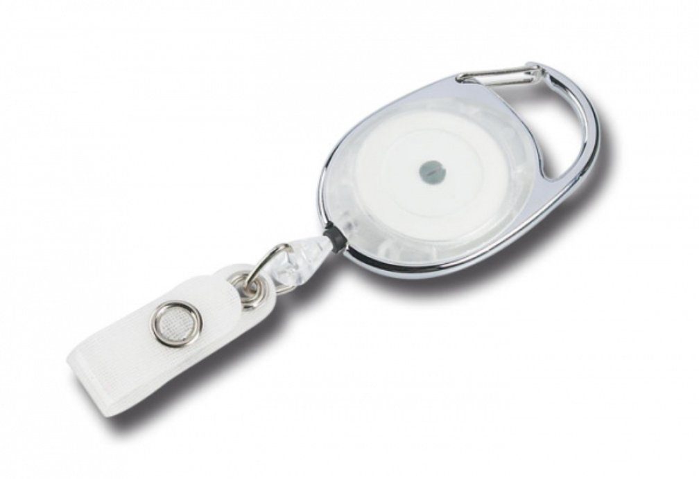 Kranholdt Schlüsselanhänger Jojo / Ausweishalter / Ausweisclip ovale Form (100-tlg), Metallumrandung, Druckknopfschlaufe Transparent Weiß
