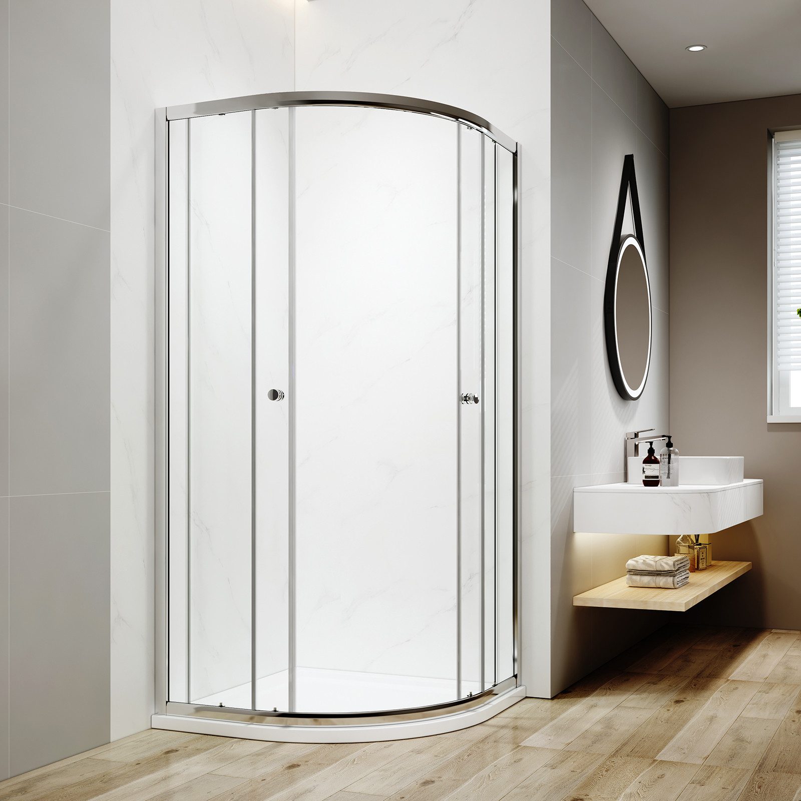 EMKE Runddusche 195 cm Duschkabine Viertelkreis Duschabtrennung mit Schiebetür, BxT: 90x90 cm mit 5mm ESG Sicherheitsglas Nano