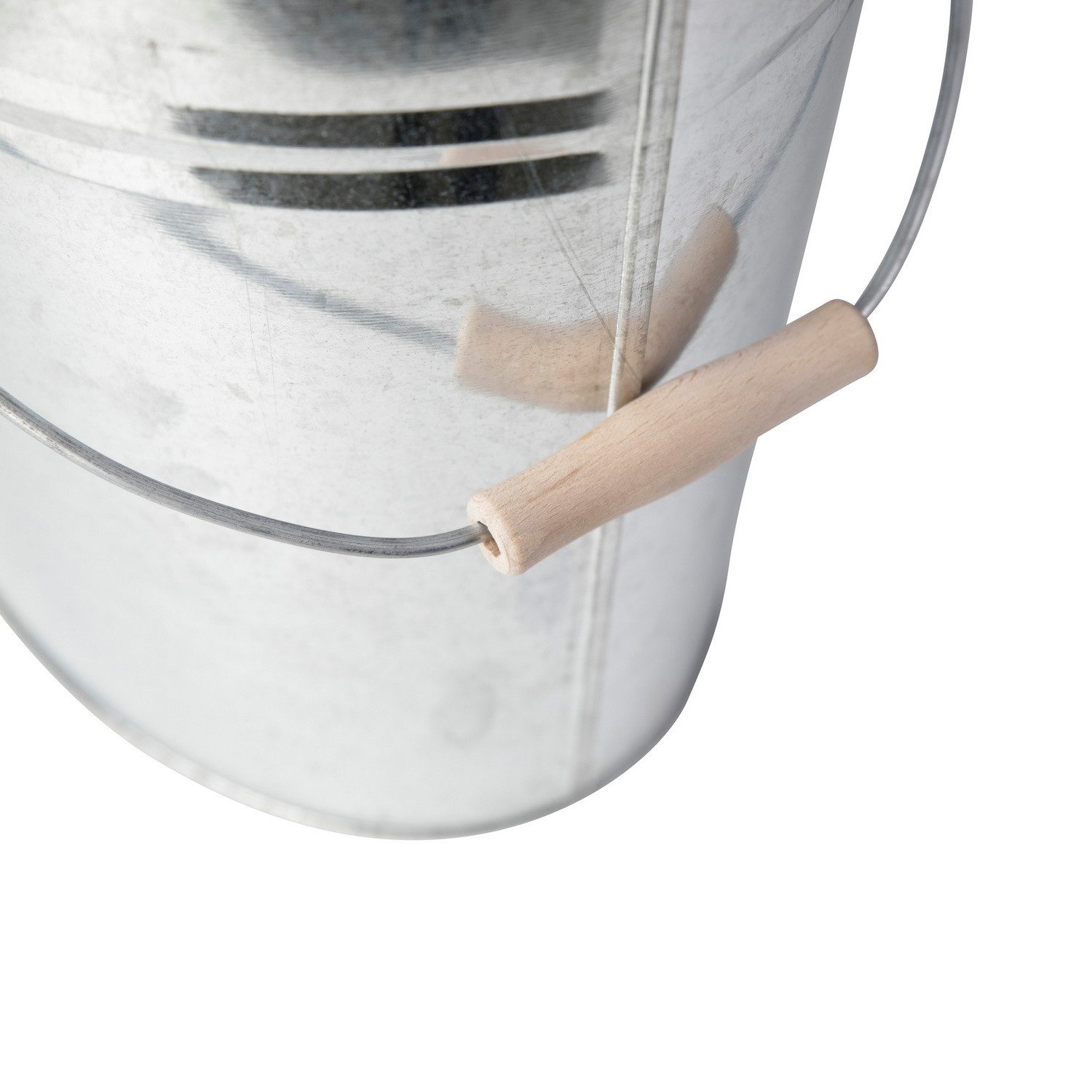 Kamino Flam Mülleimer Ascheeimer Mehrzweckeimer Eimer verzinkt mit Deckel und Henkelgriff, hitzebeständiges Material, wärmeisolierter Holzgriff