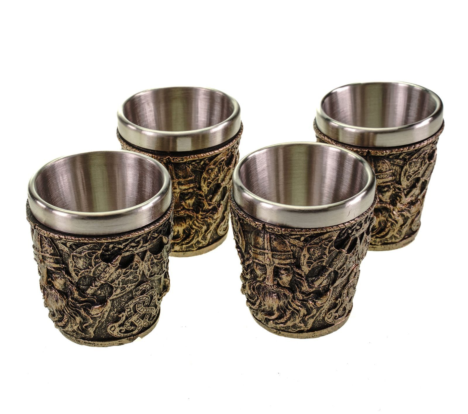 Vogler Dekofigur 4er Set Wikinger Shotglas mit Stahleinsatz Odin Schnapsglas Poly