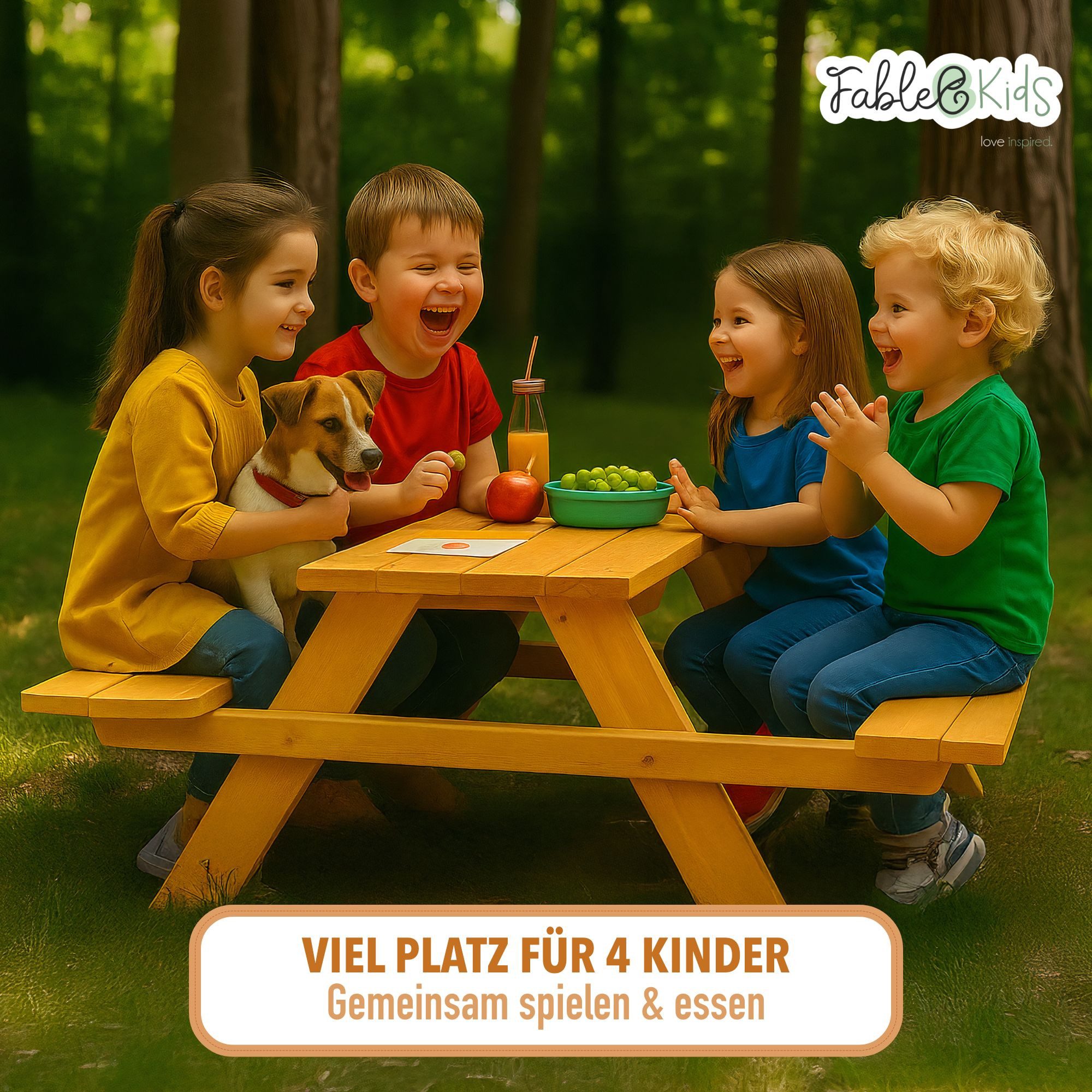 FableKids Kindersitzgruppe Picknicktisch Gartenmöbel für Kinder 2-7 Jahre 89 × 79 × 50 cm, (ARNE), Belastbar bis 100 kg Wetterfest & stabil für draußen – Bild 5 von 5