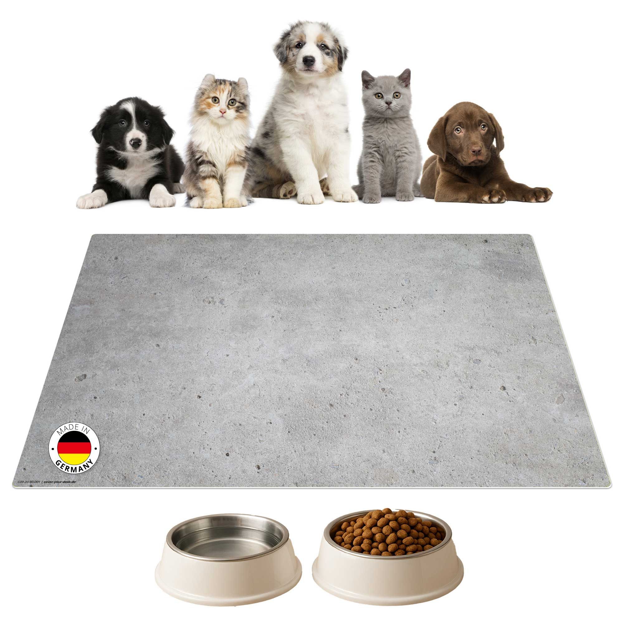 cover-your-desk.de Napfunterlage für Hunde & Katzen „Betonoptik hell“ - aus Premium-Vinyl, 1-St., rutschhemmend, abwaschbar, reißfest, Made in Germany