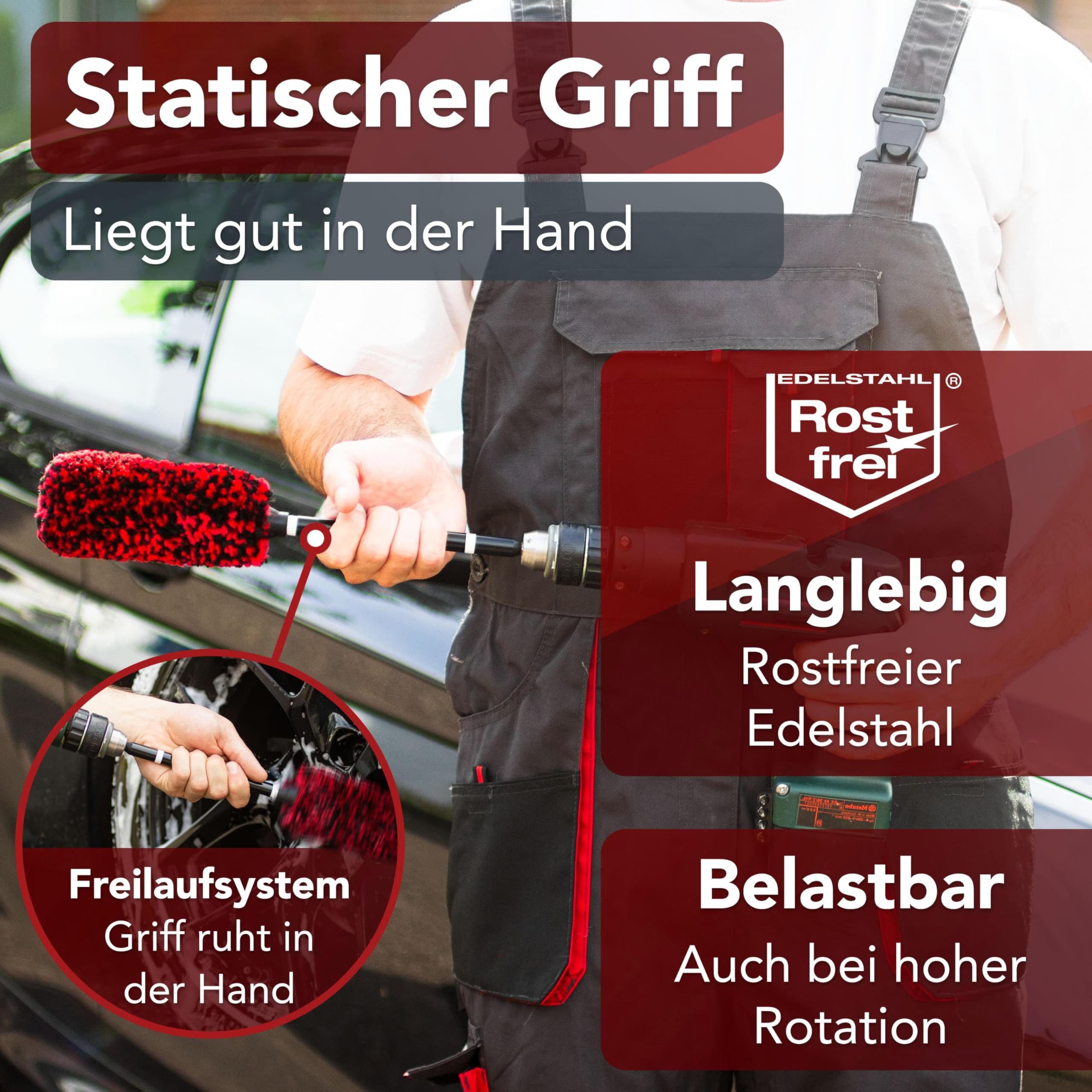 Laakfeld rim brush for cordless screwdrivers (fast & effortless cleaning), (top results with gentle & durable brush attachment for cordless screwdrivers), rim brush for drill, simple & durable